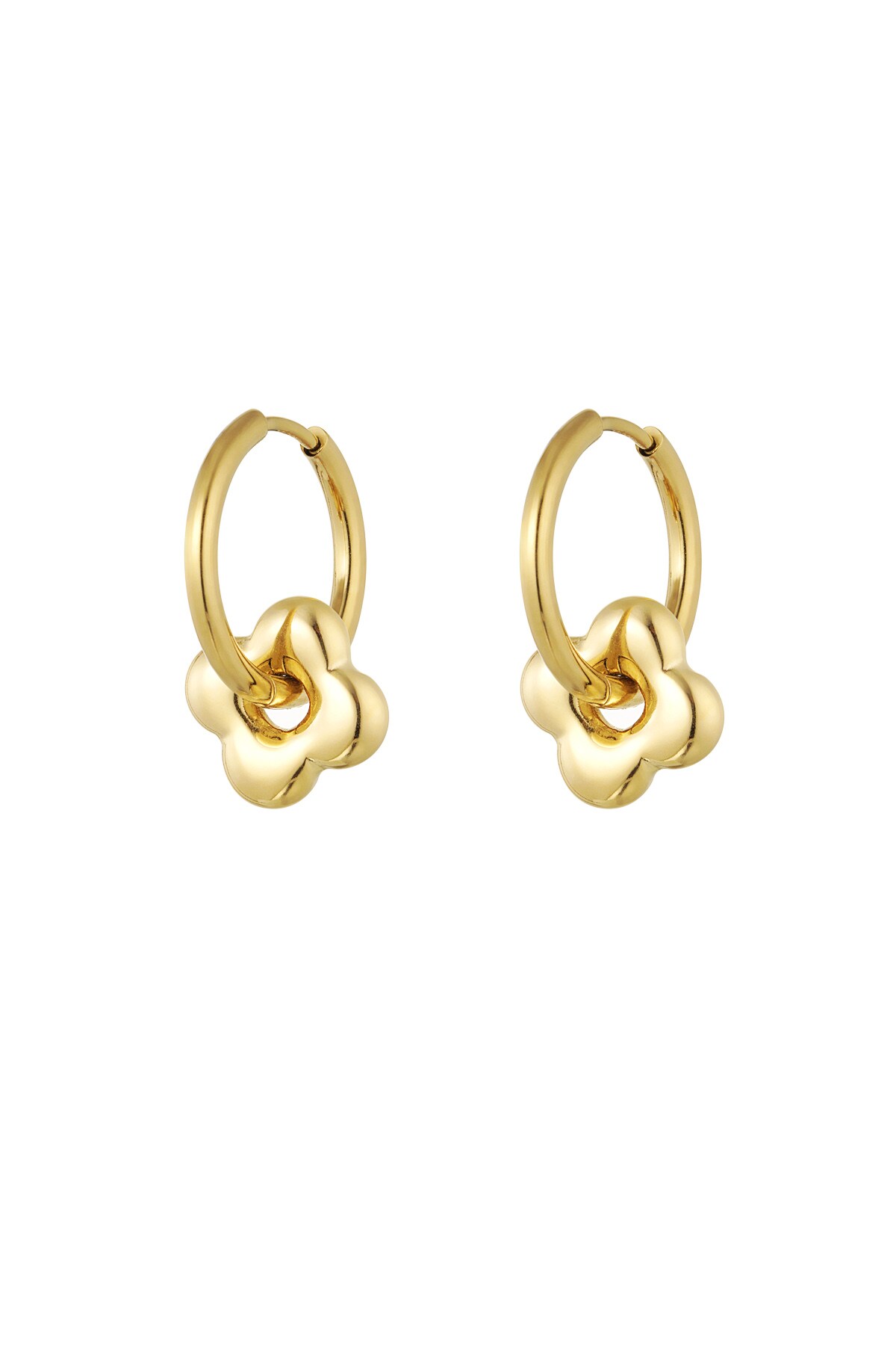 Basic earrings with clover charm - Gold color h5 