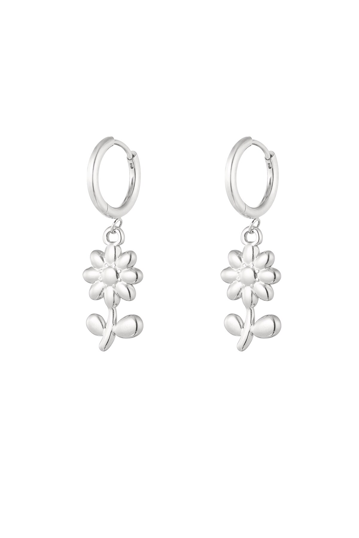 Basic earrings with flower charms - Silver color h5 