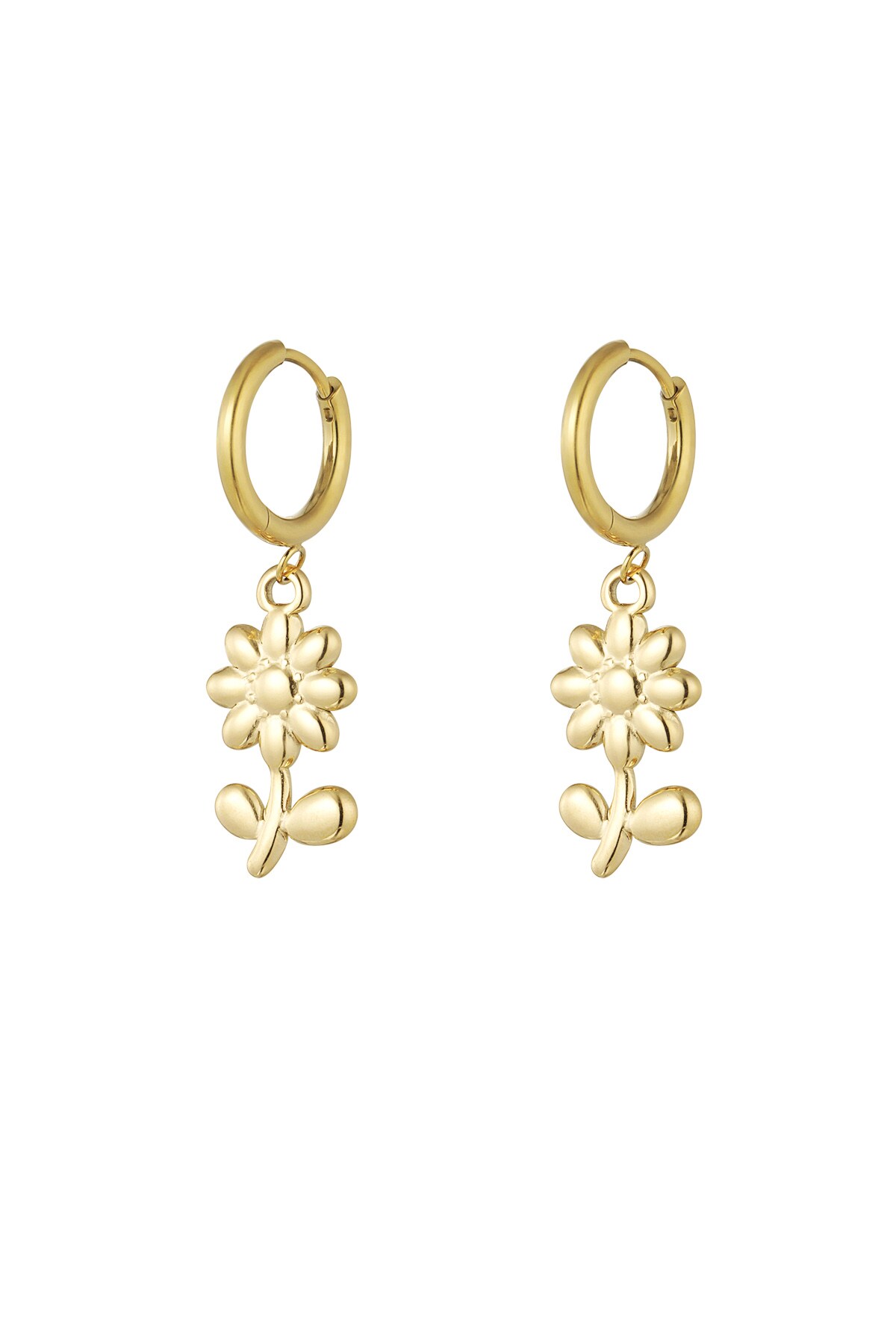 Basic earrings with flower charms - Gold color h5 