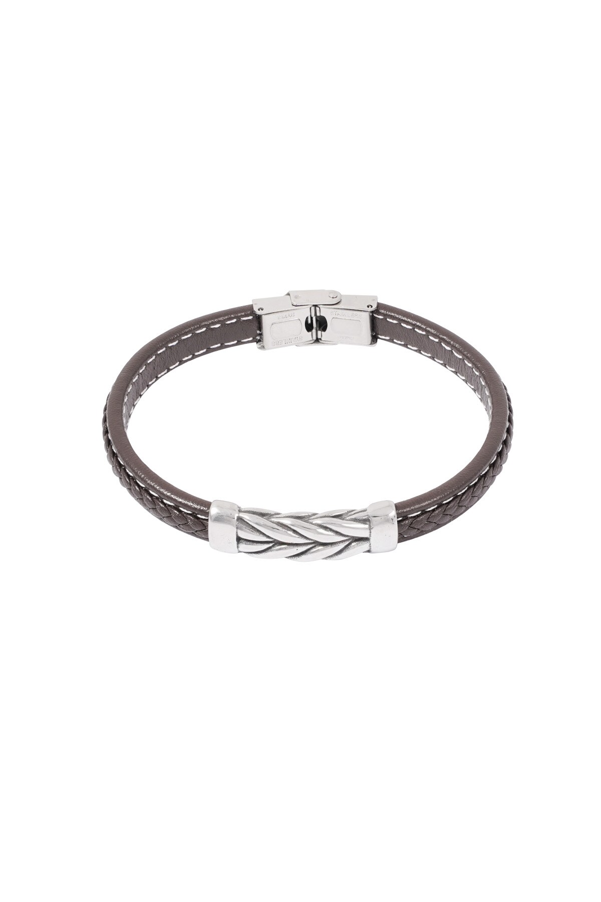 Men's bracelet silver braided - brown 