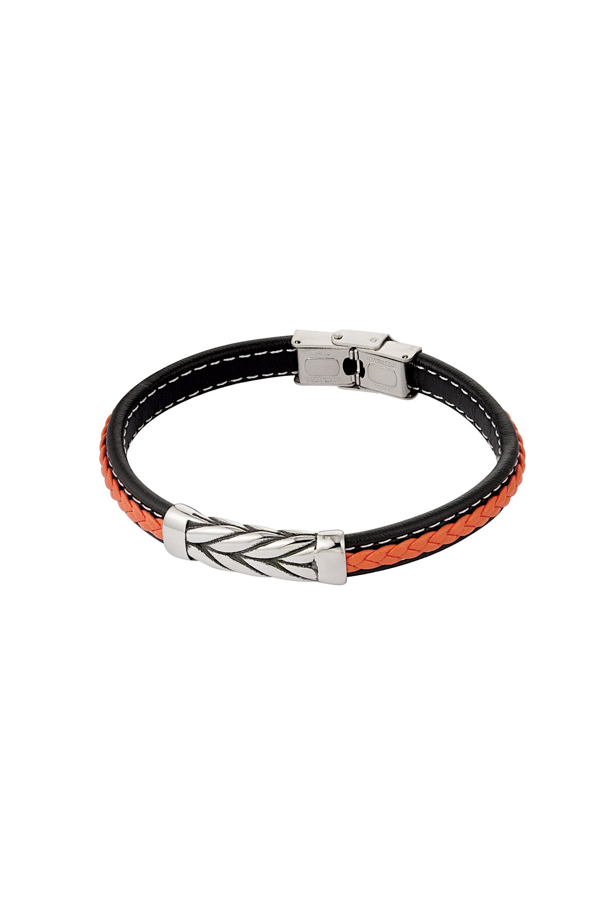 Men's bracelet silver braided - orange 