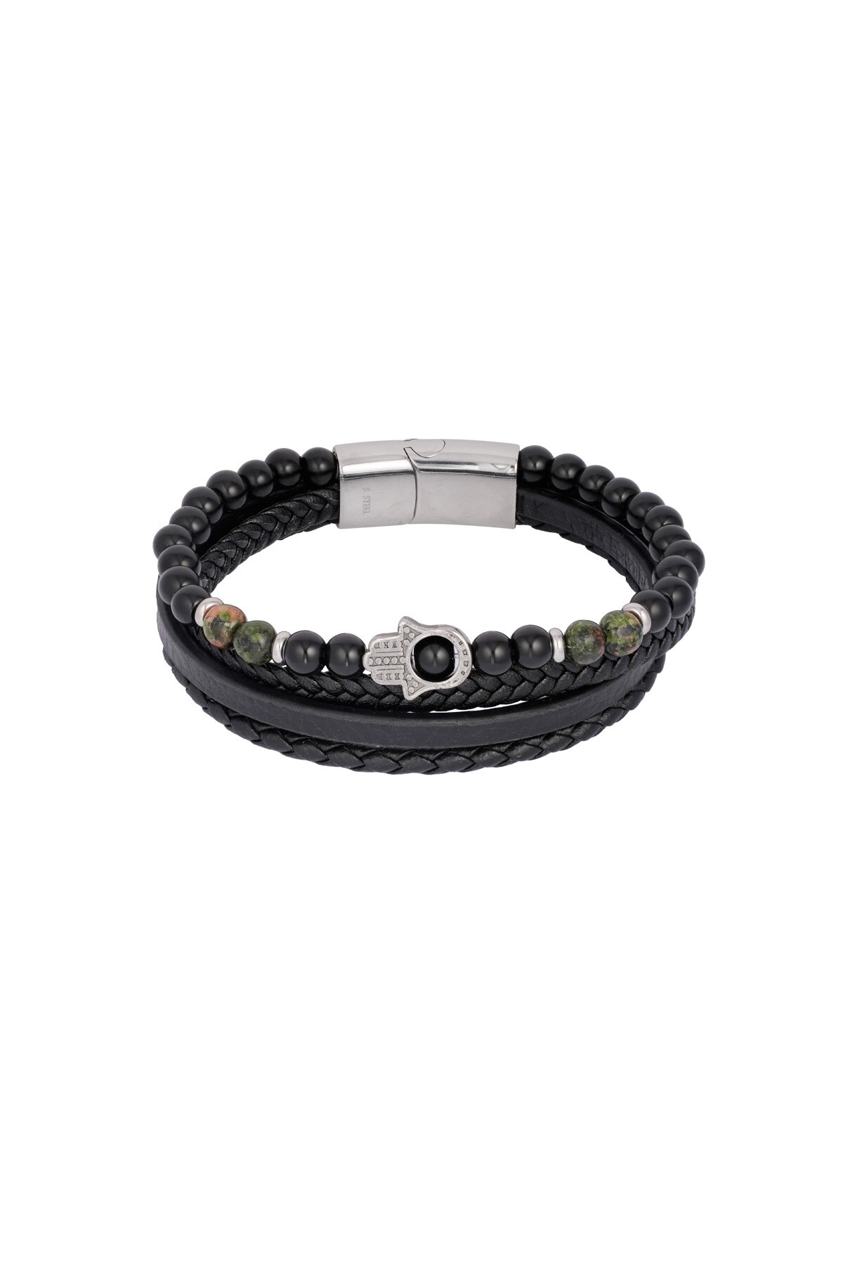 Double men's bracelet with hand charm - Brown Black h5 