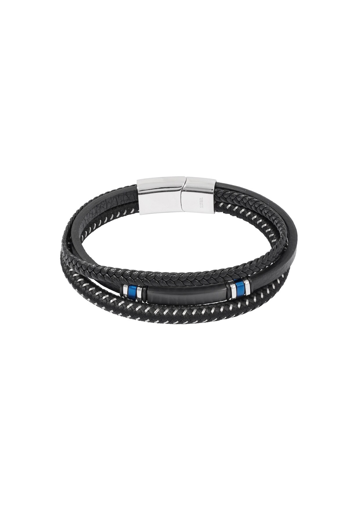 Casual double braided men's bracelet - black/blue  