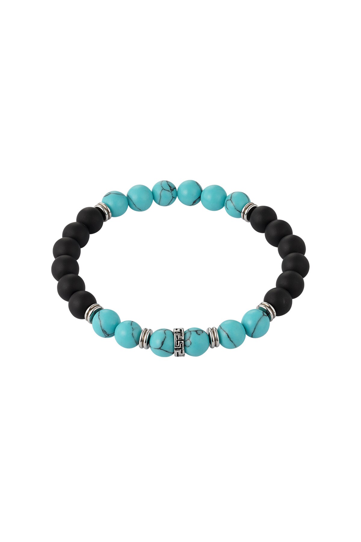 Men's bracelet with different beads - turquoise/black  