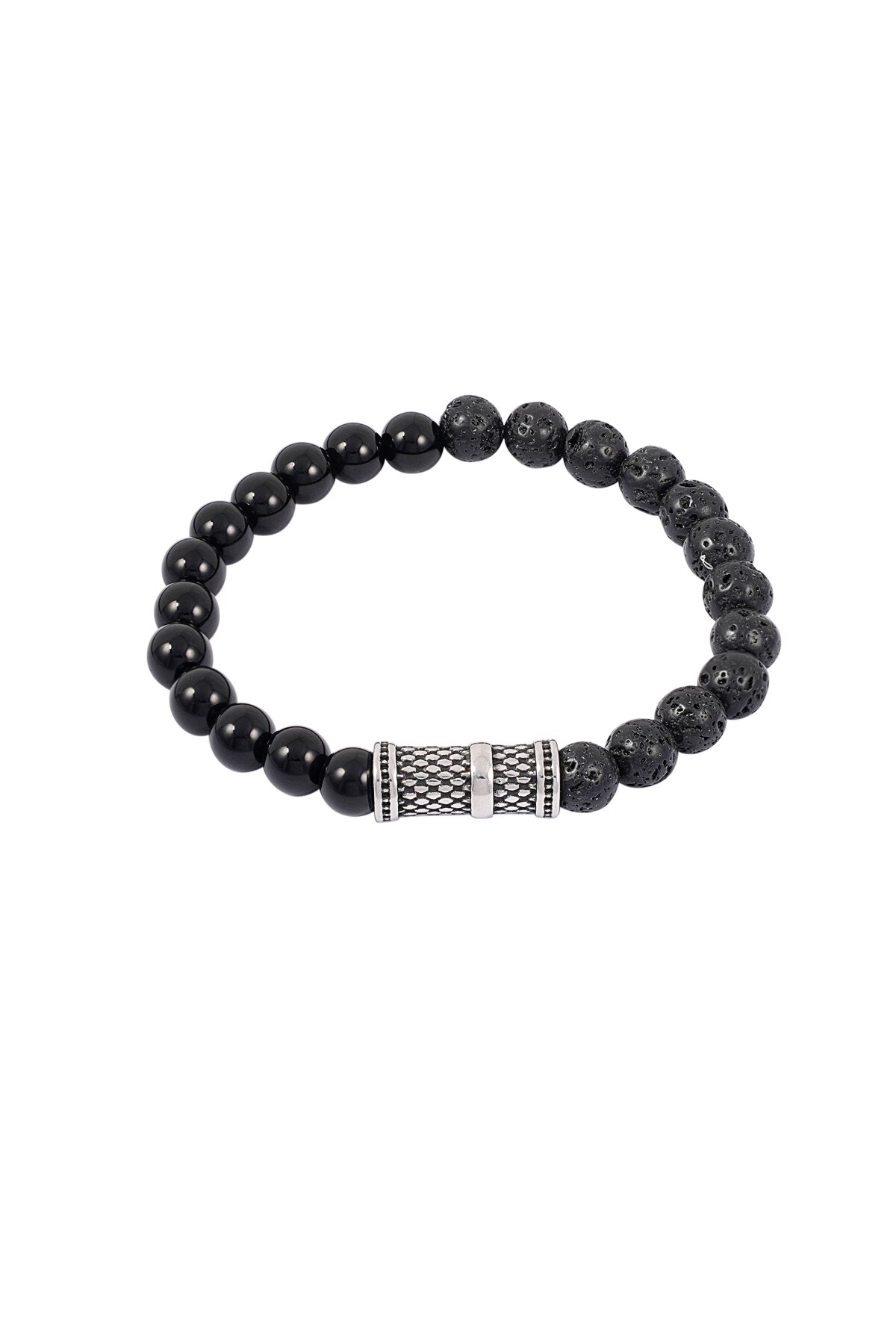 Cool men's bracelet with beads - black/silver  