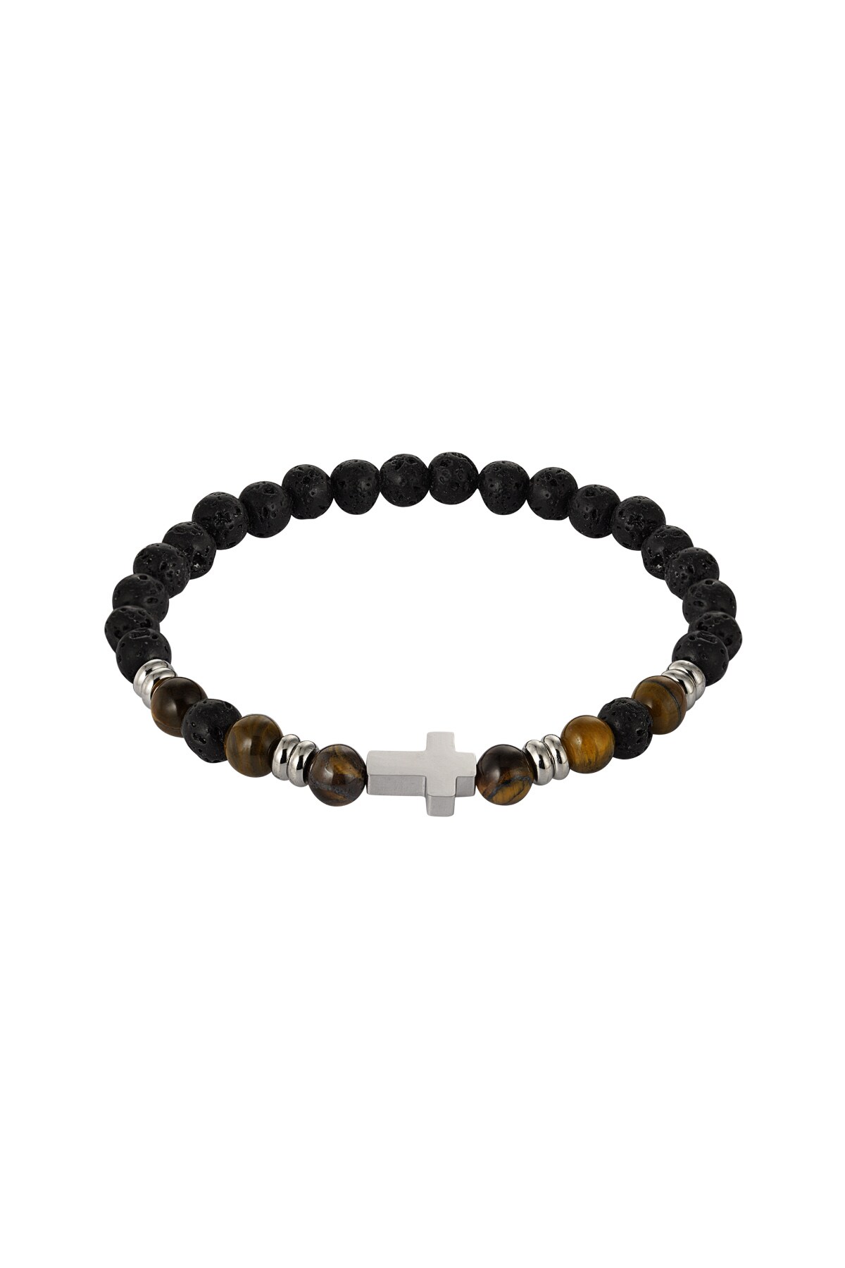 Men's beaded bracelet with cross - brown black 