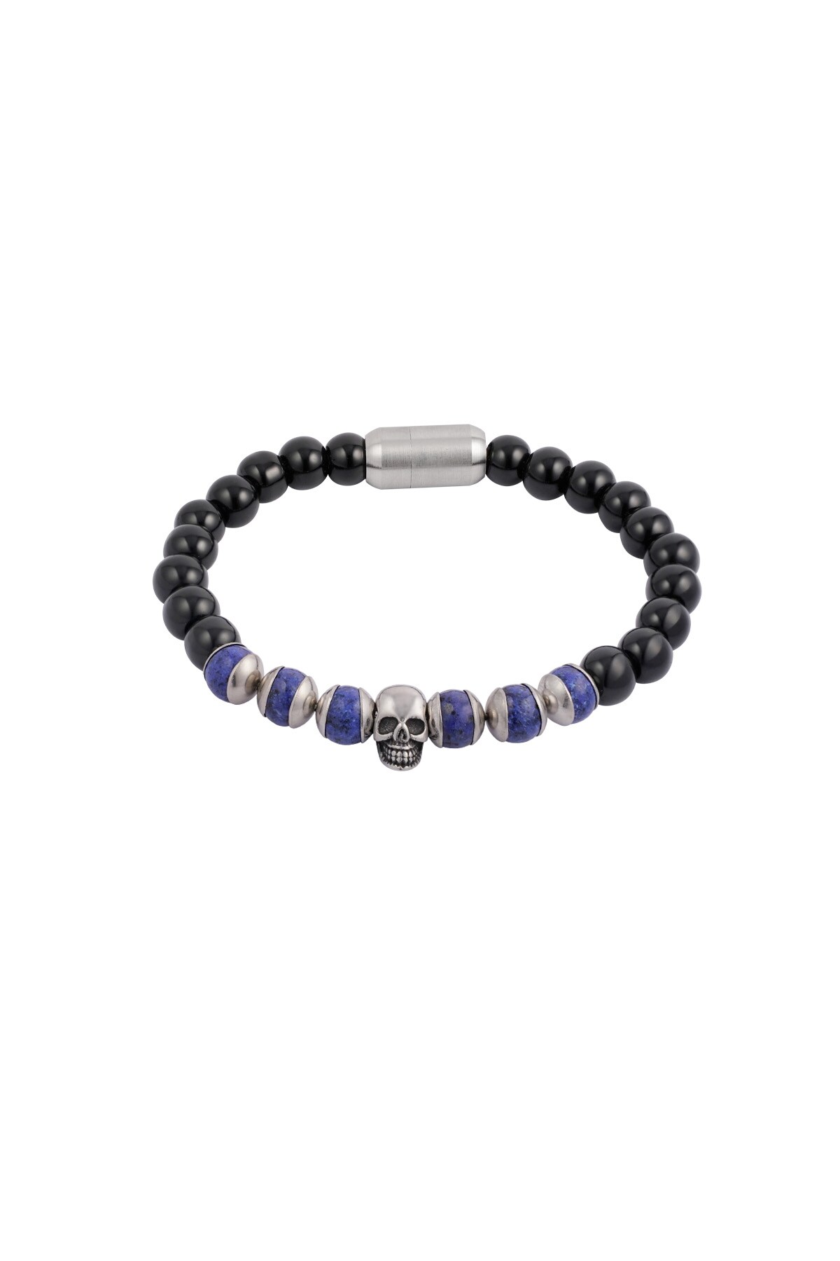 Bracelet with beads and skull - black/blue  