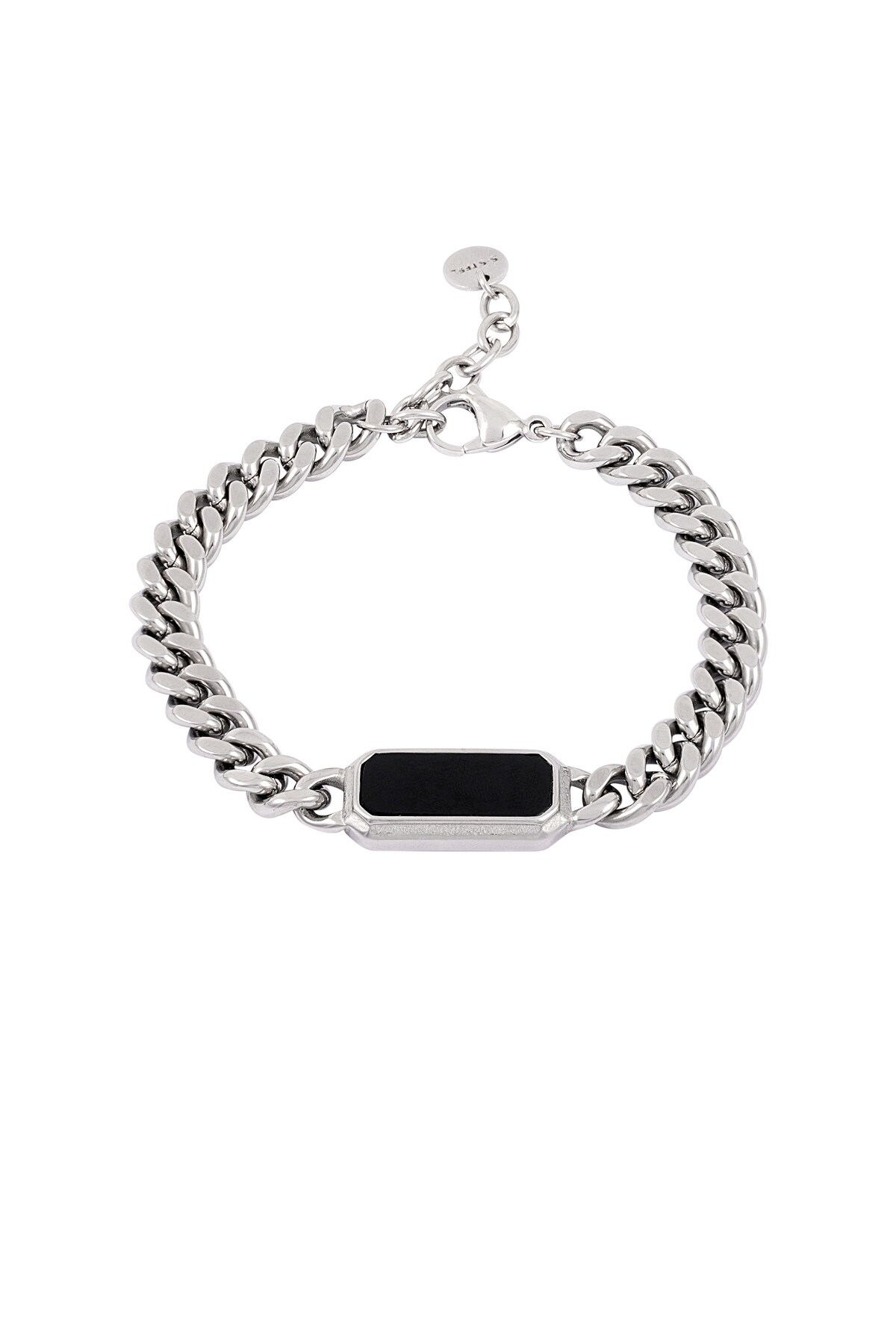 link bracelet with black stone - Silver color h5 