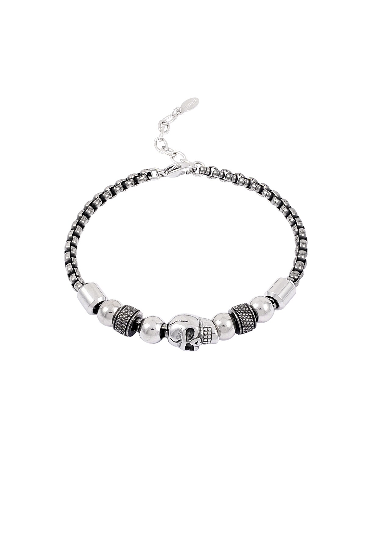 Men's bracelet with skull charms - Silver color h5 