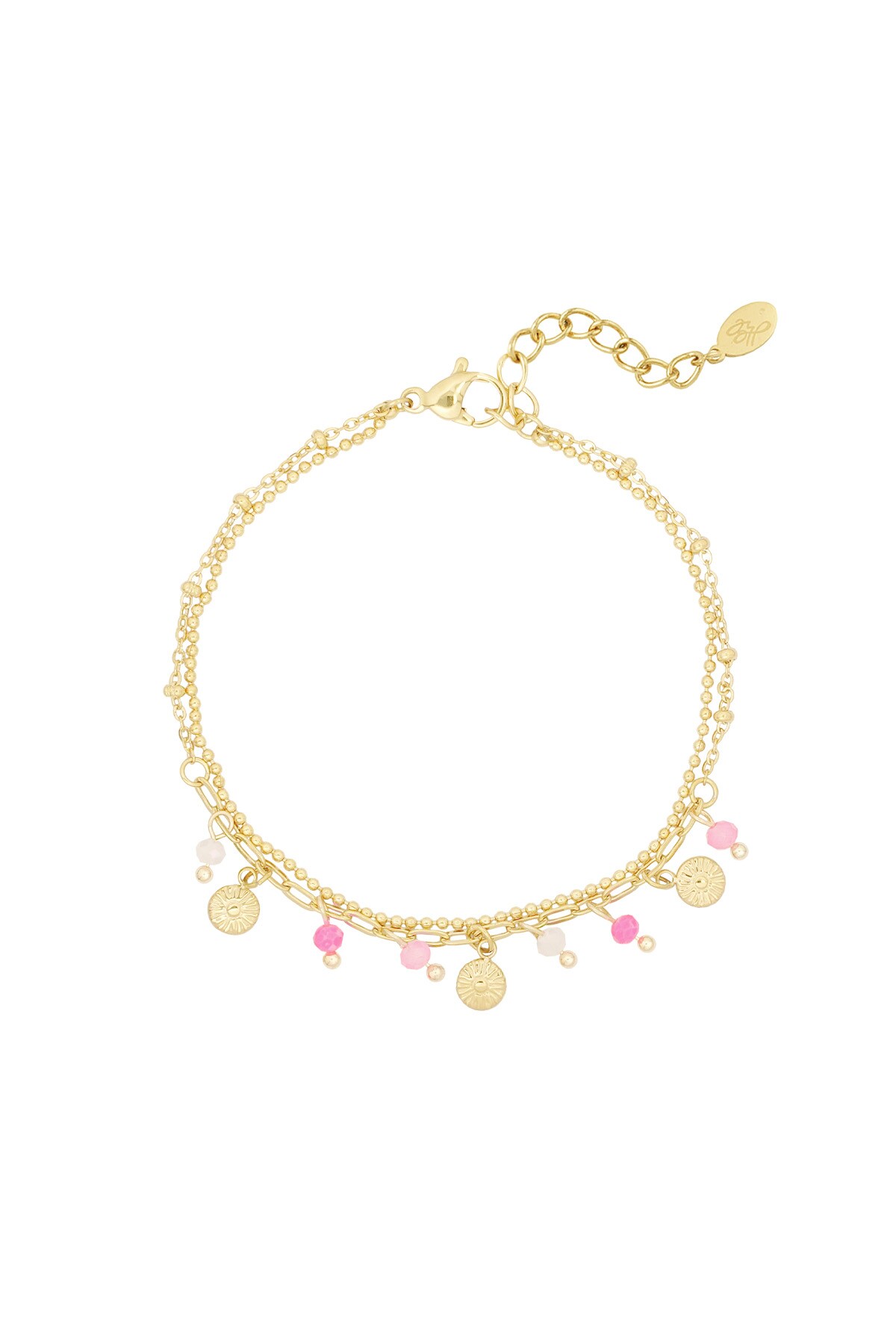 Bracelet with coins and beads - pink/gold  h5 