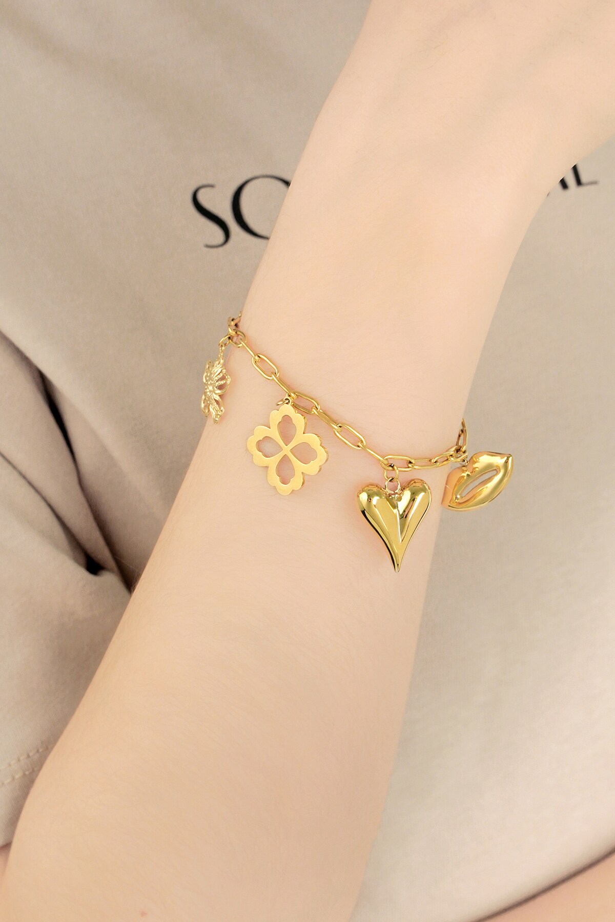 Charm bracelet floral lovers - Gold color h5 Picture3