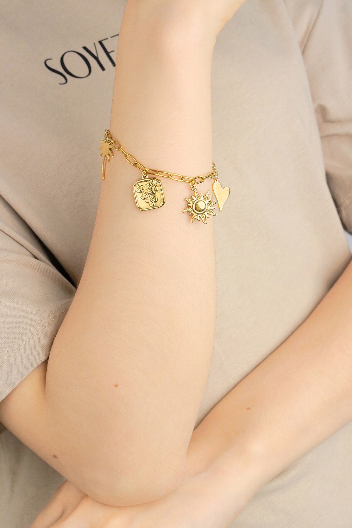 Retro chain pendant bracelet - Gold color h5 Picture3