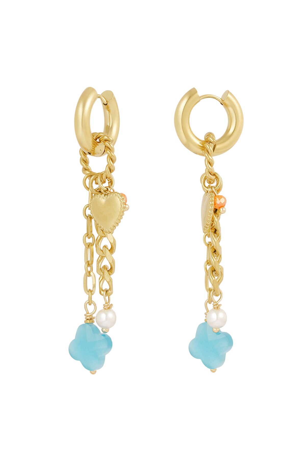 Earrings blue clover - Gold color h5 