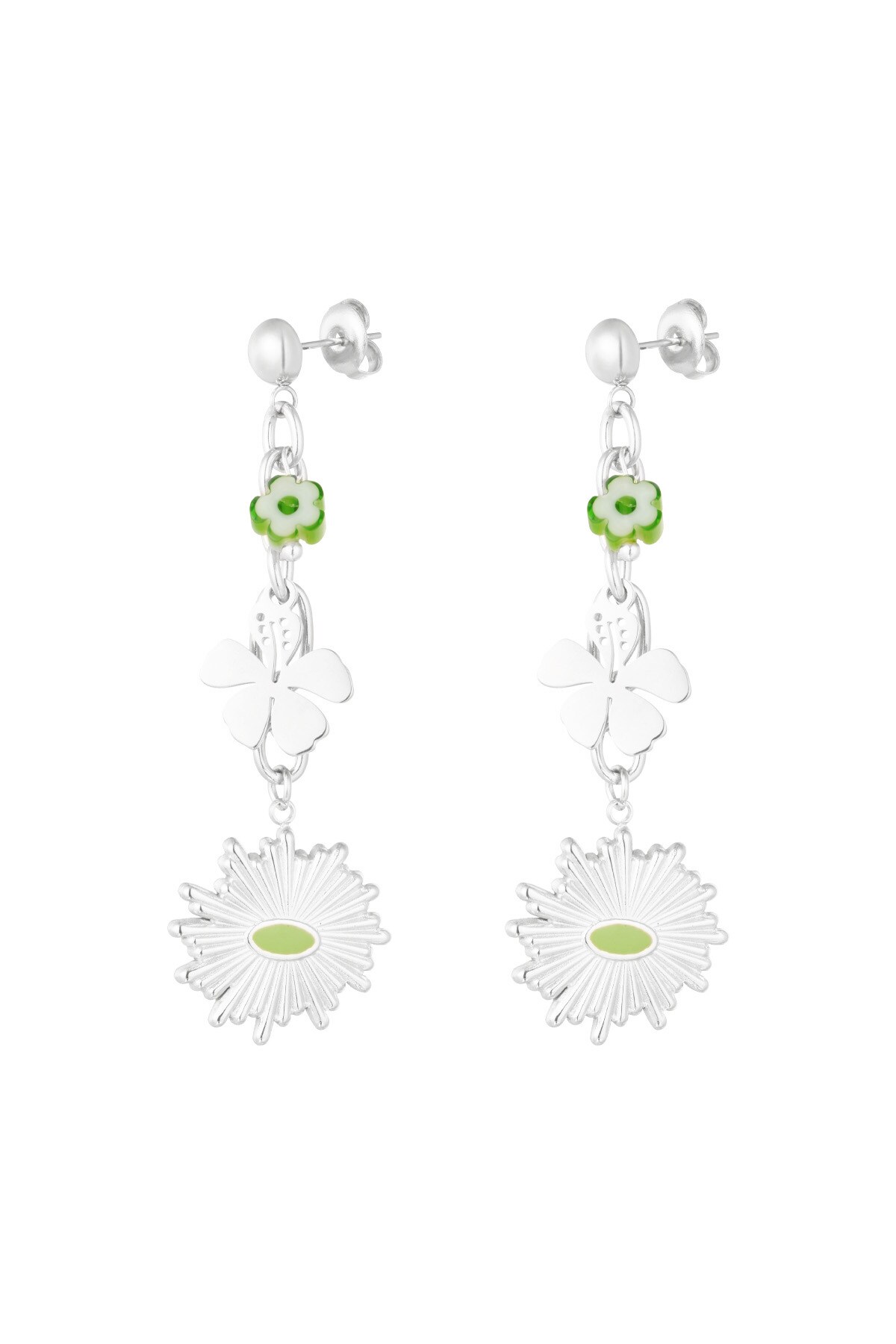 Earrings floral flawless - green silver h5 