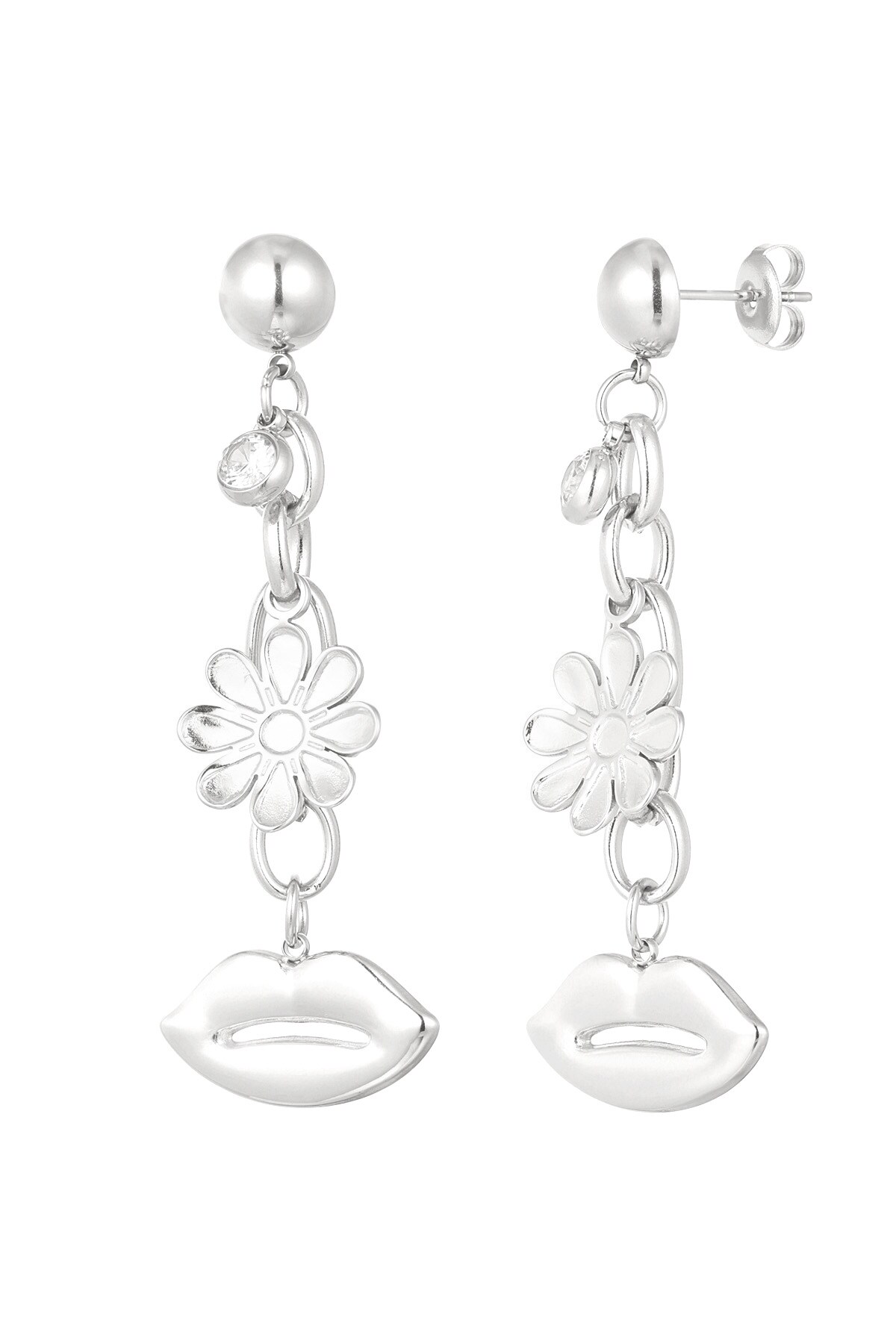 Flower kiss earrings - Silver color h5 