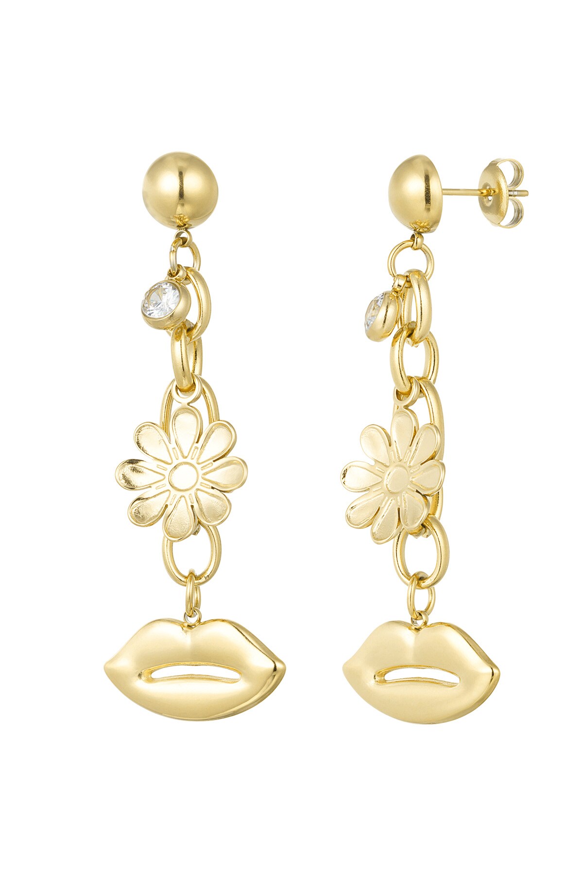 Flower lips hang earrings - Gold color h5 