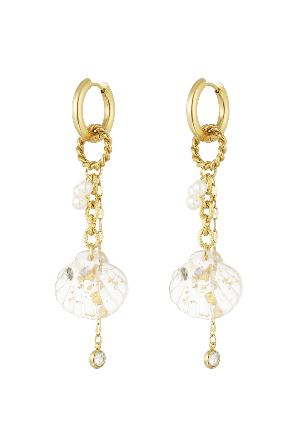 Shell earrings with charms - Gold color h5 