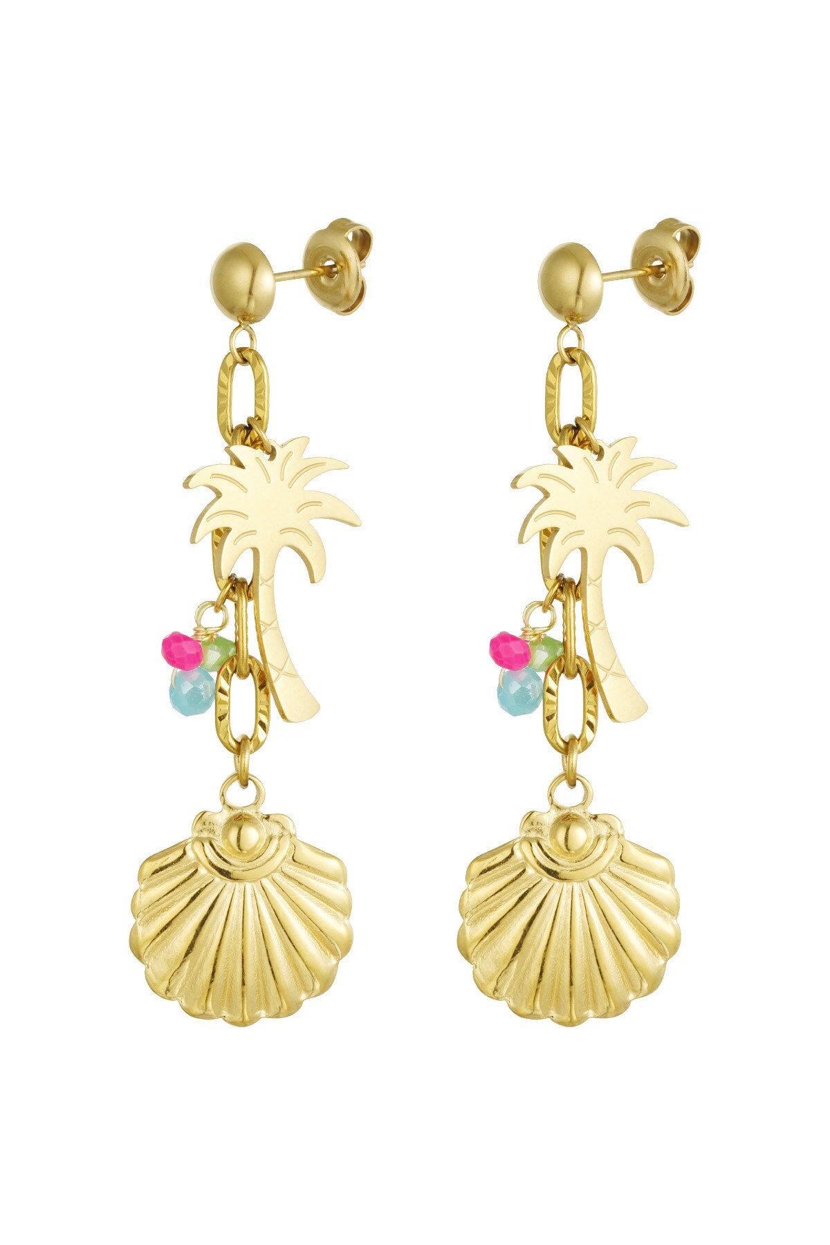 Beach vibes earrings with charms - Gold color h5 