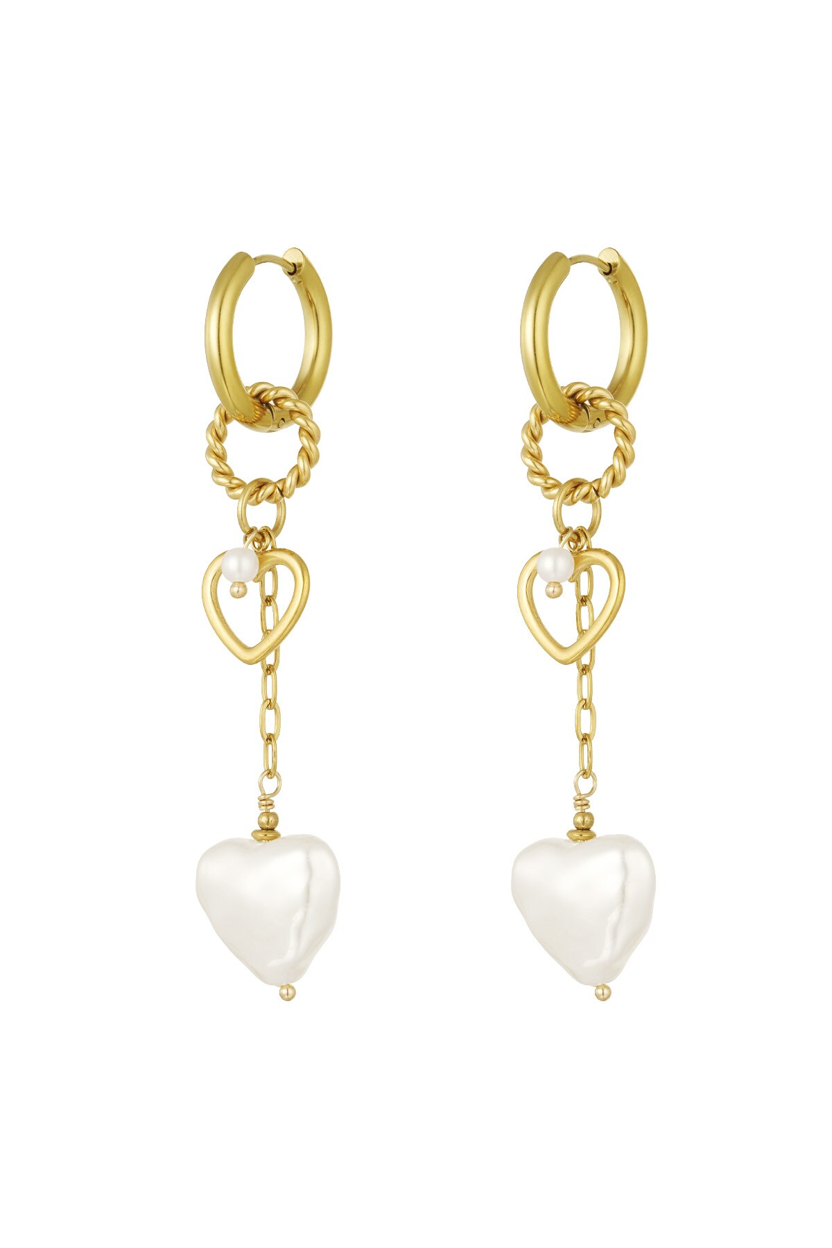 Earrings pearl party love - Gold color h5 