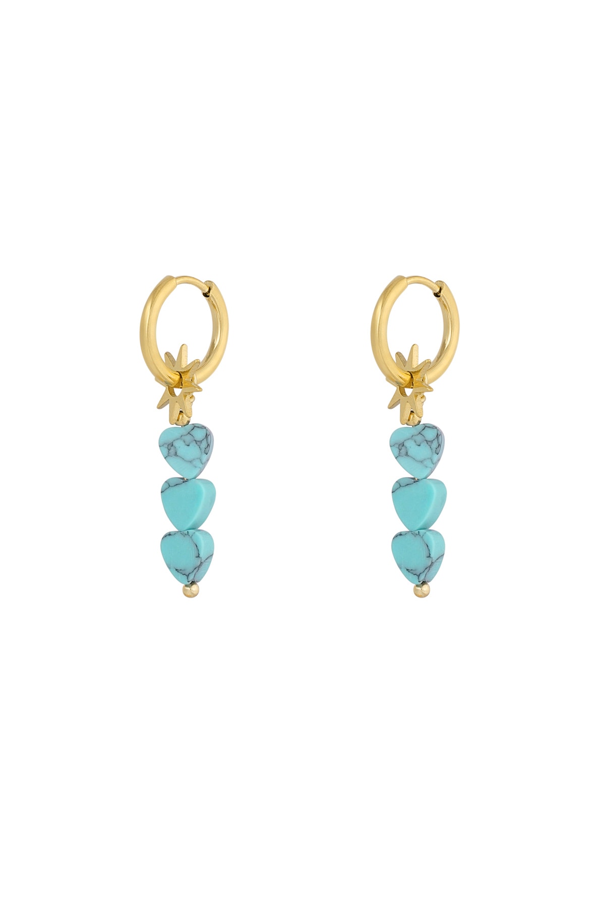 Boucles d'oreilles triple coeur étoile - or bleu h5 