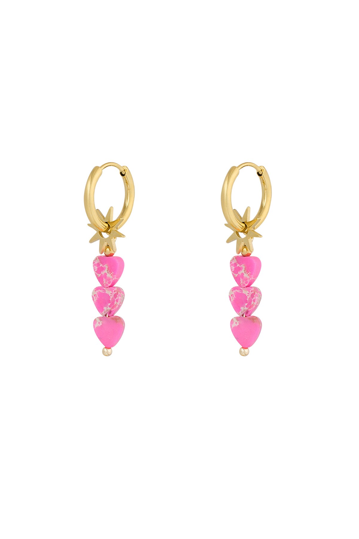 Earrings triple heart star - pink gold h5 