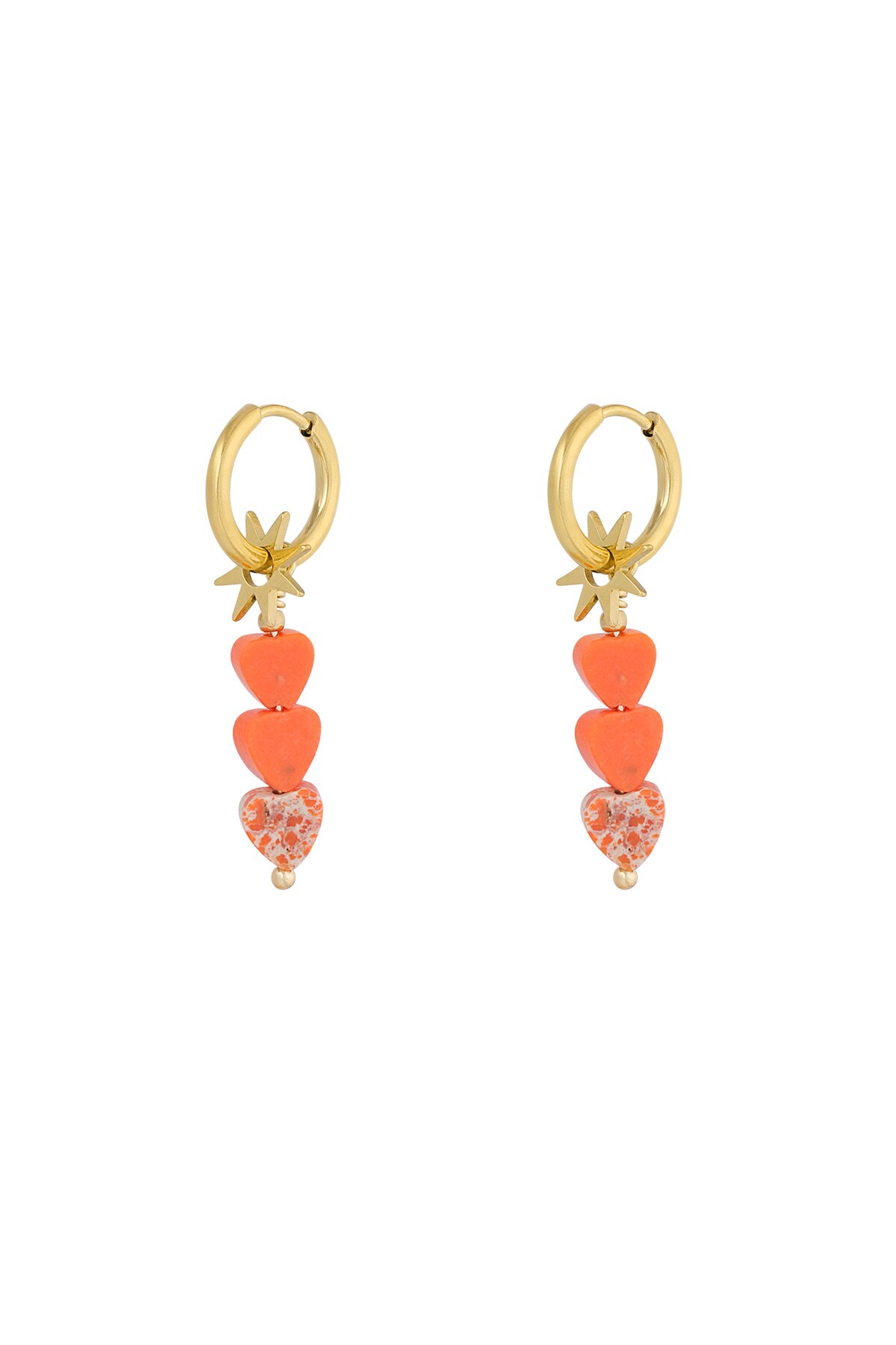 Earrings triple heart star - orange gold 