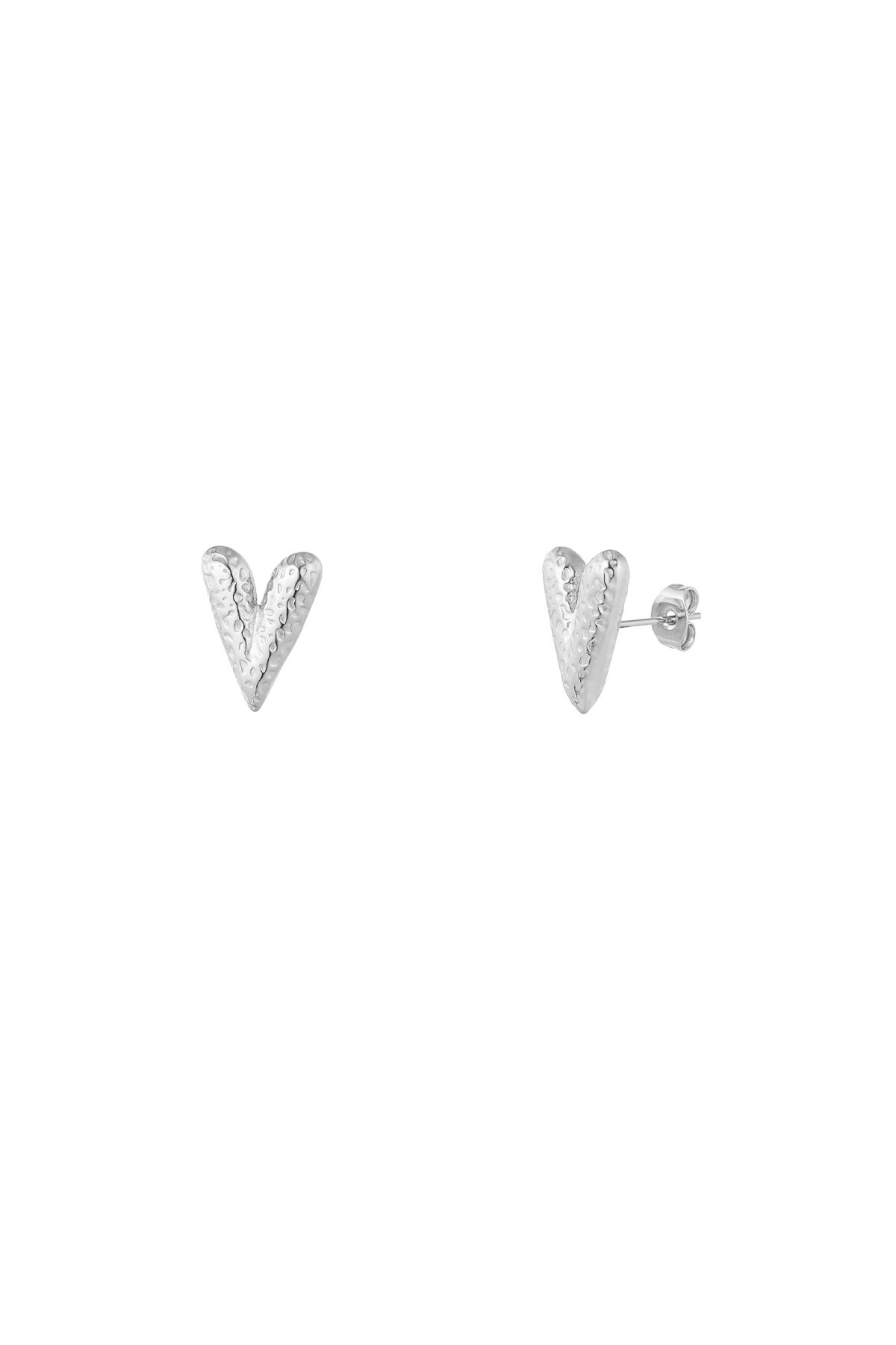 Heart stud earrings with structure - Silver color h5 