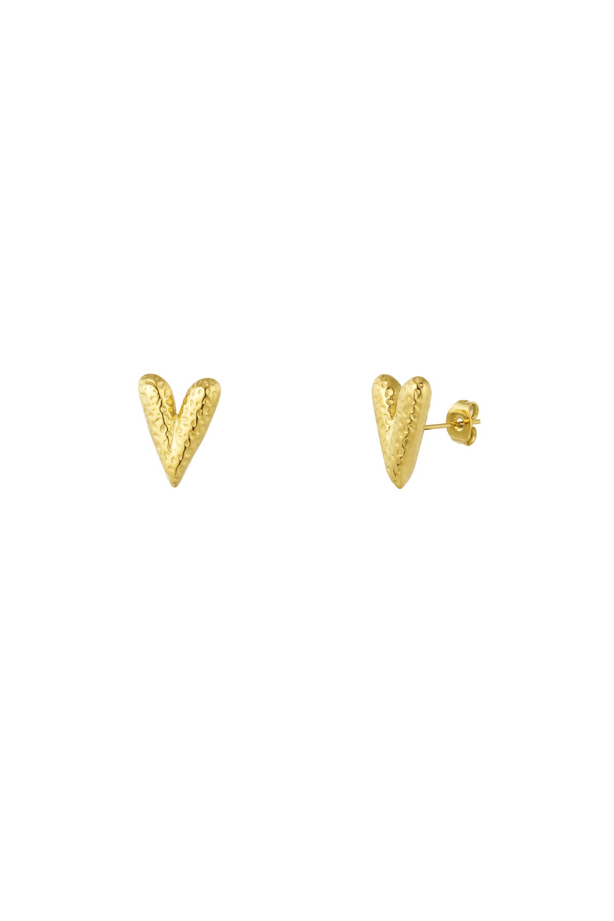 Heart stud earrings with structure - Gold color h5 