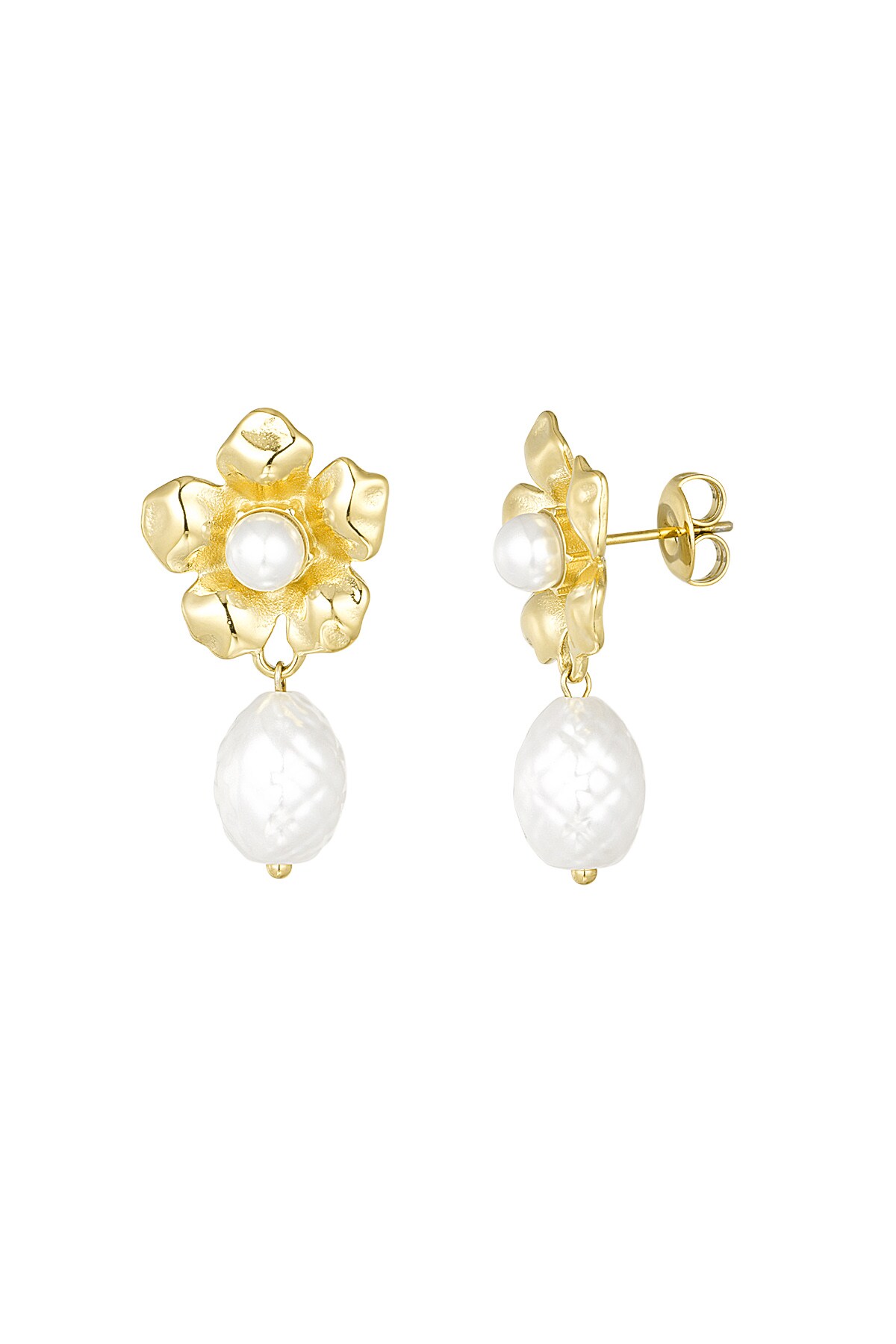 Statement flower pearl earrings - Gold color h5 