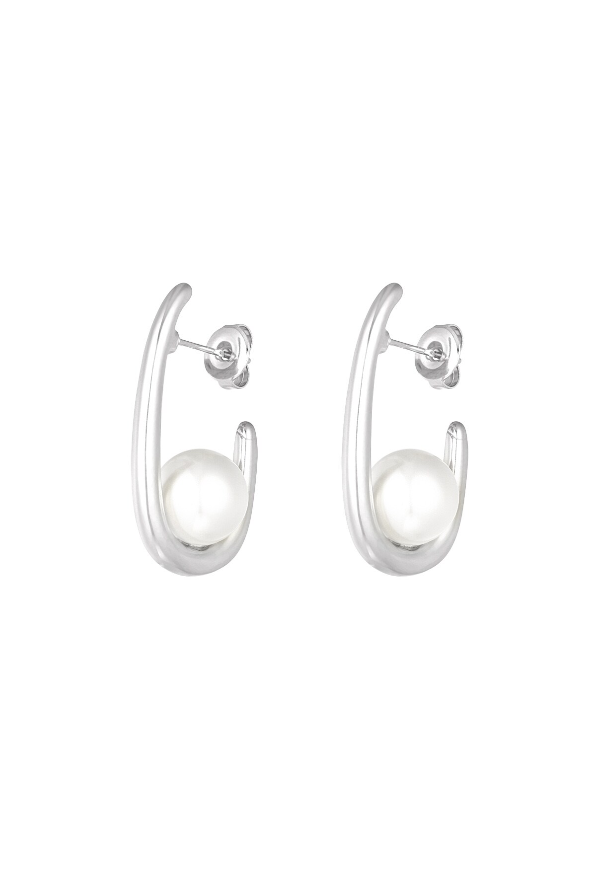 Shaped earrings with pearls - Silver color h5 