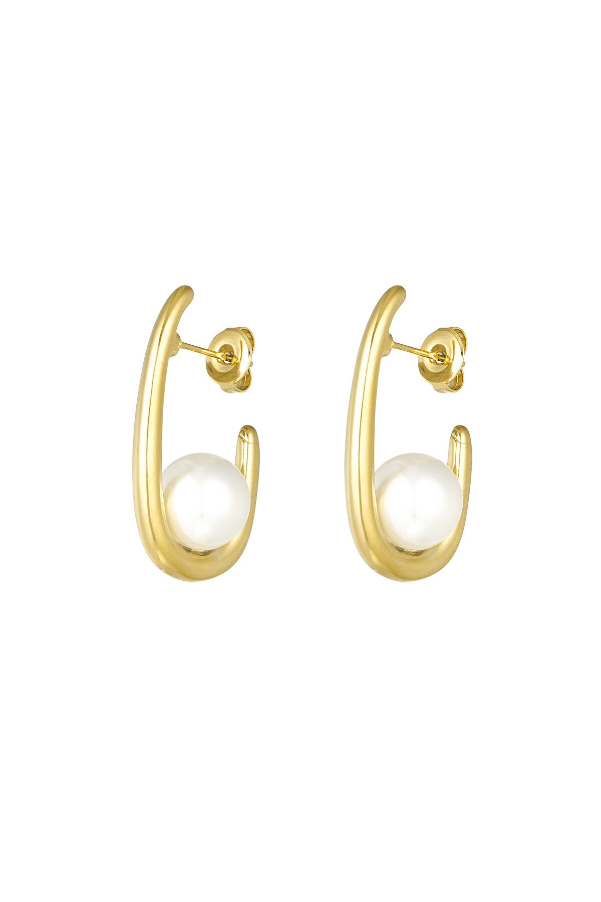 Earrings half moon pearl - Gold color h5 