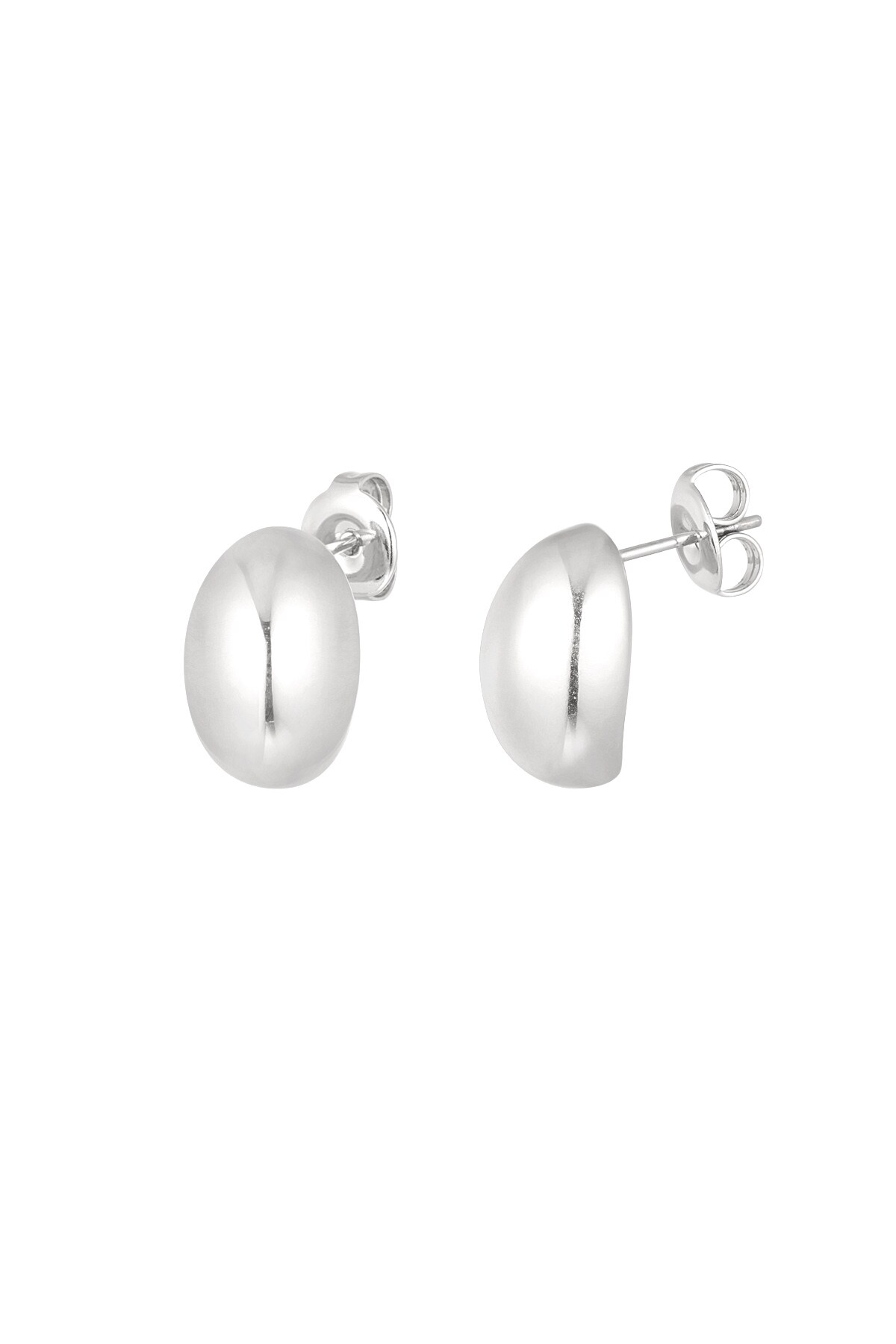 Silver button earring - Silver color h5 