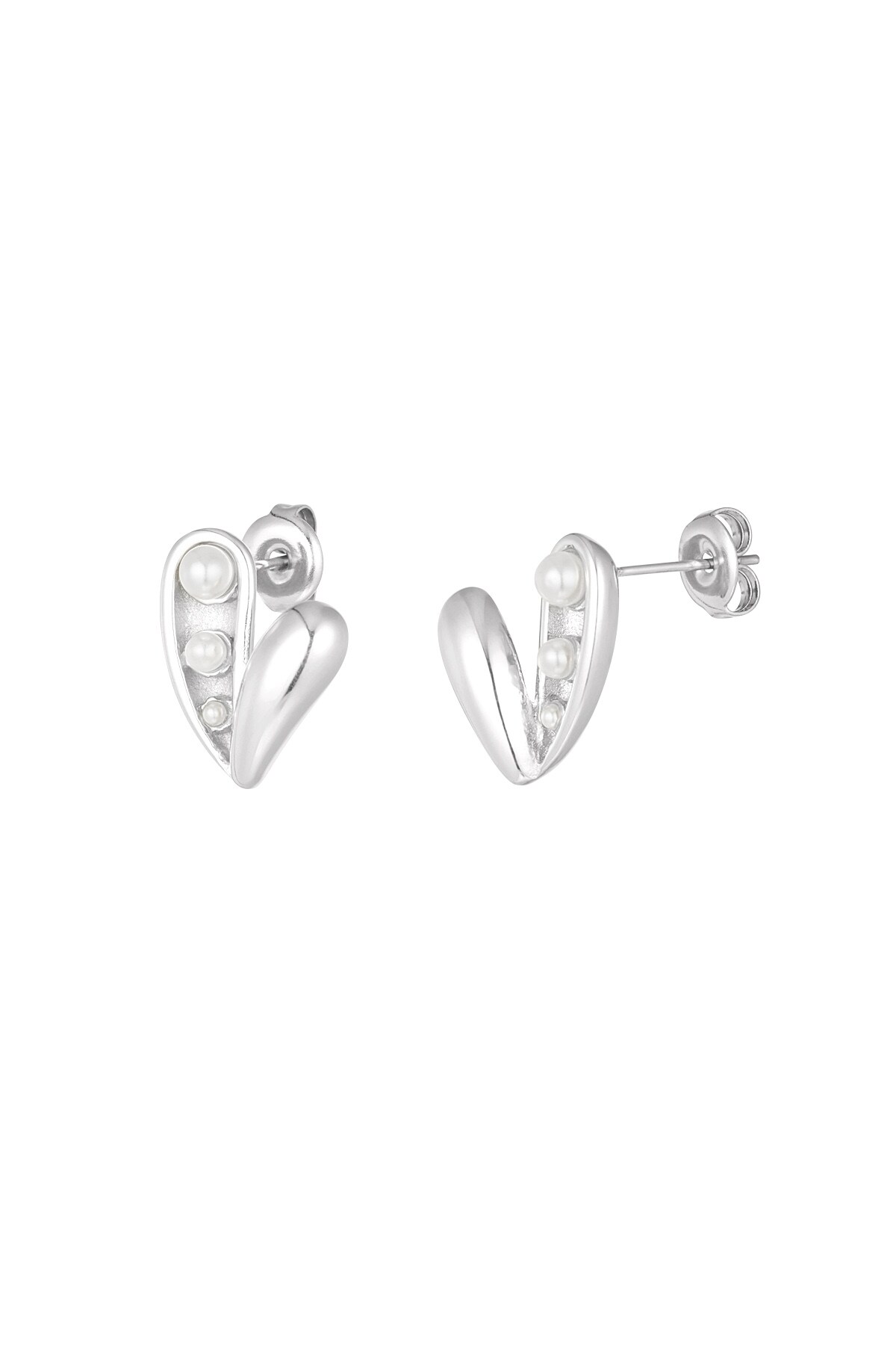 Open pearl heart earrings - Silver color h5 