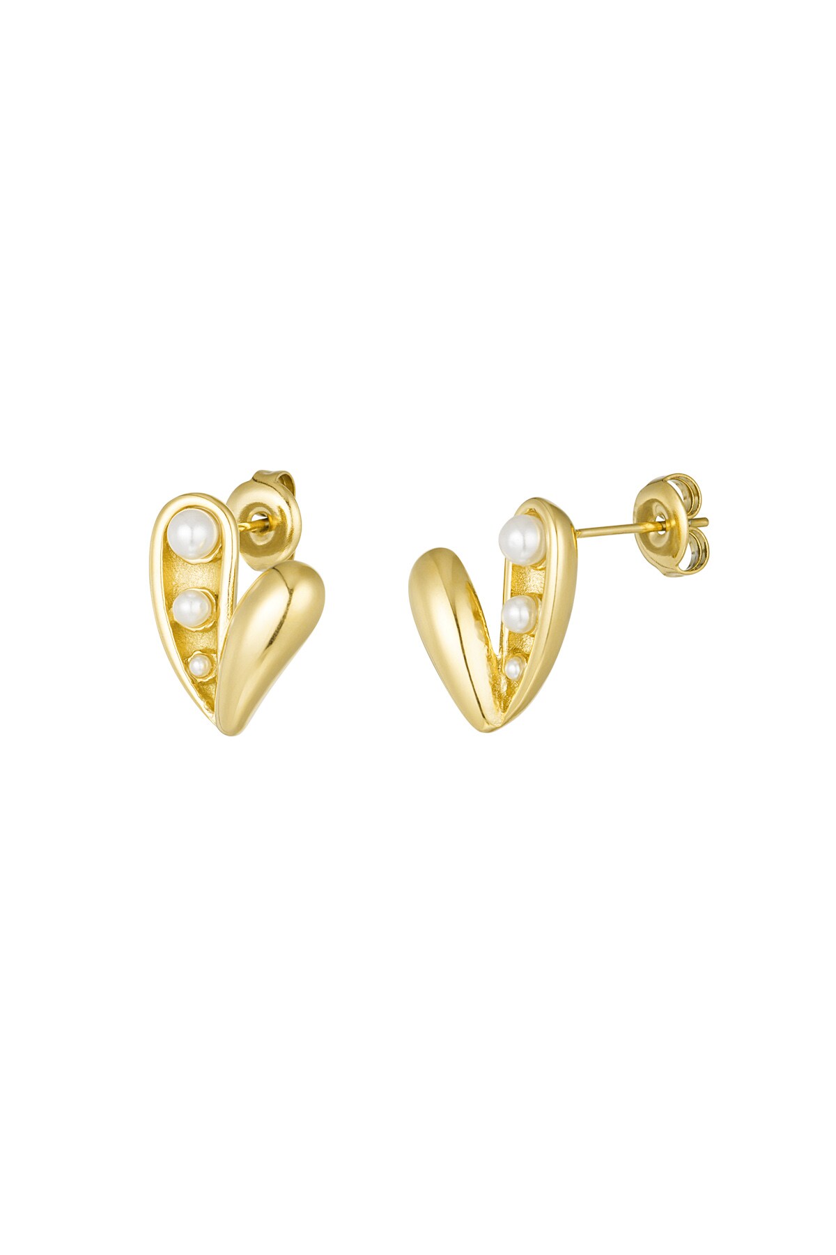 Open pearl heart earrings - Gold color h5 