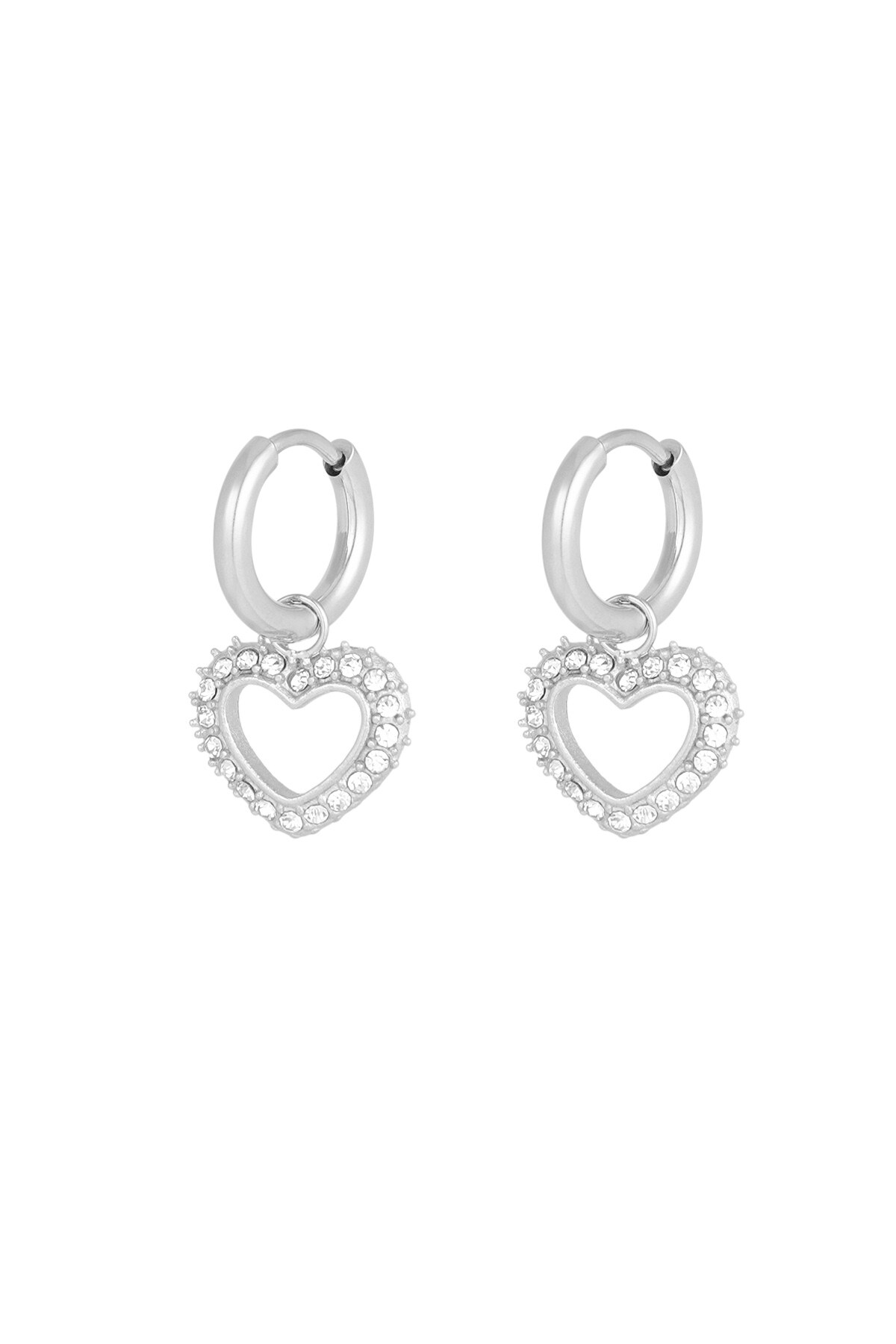 Diamond heart earrings - Silver color h5 