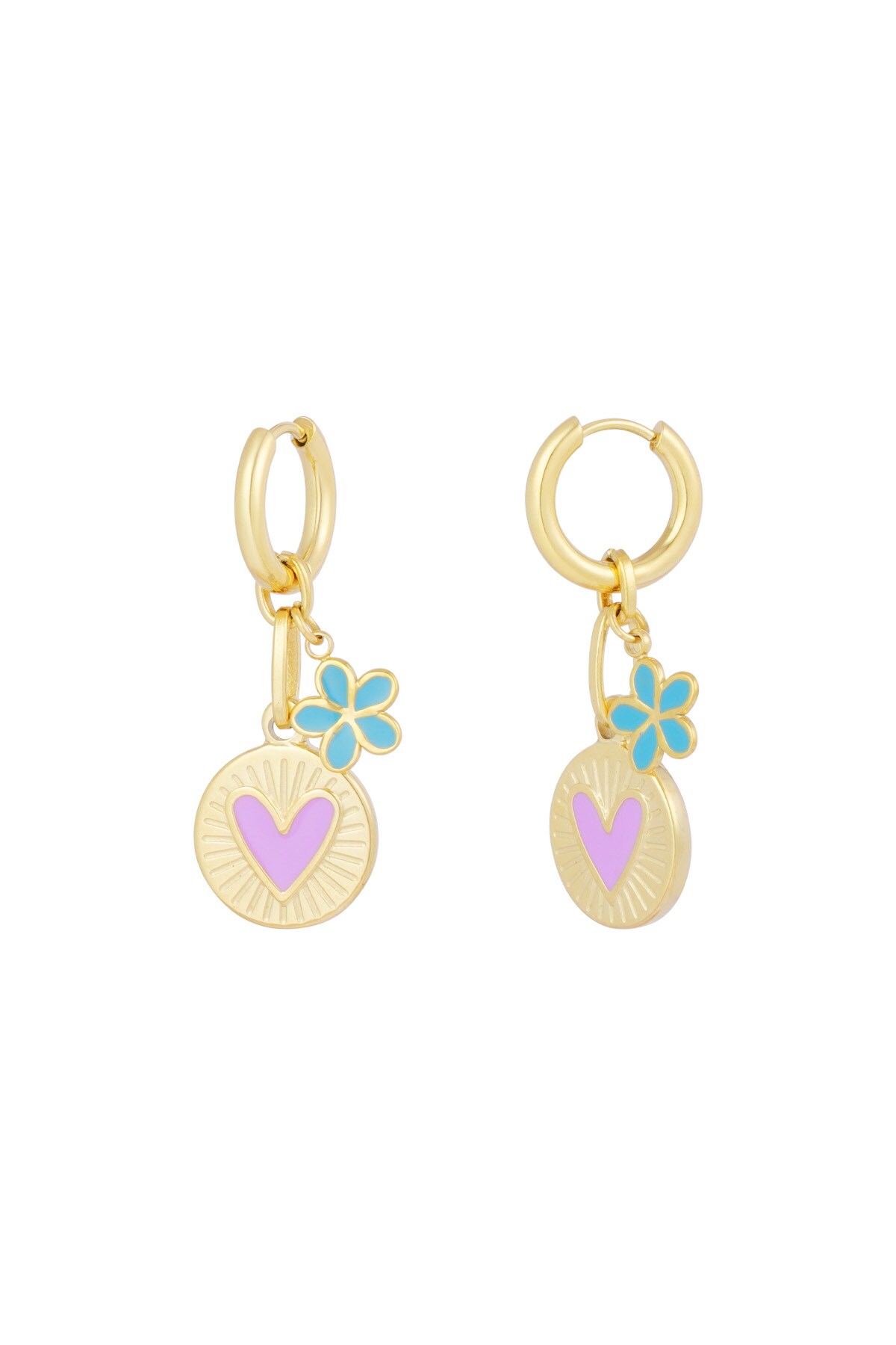 Flower love charm earrings - Gold color h5 