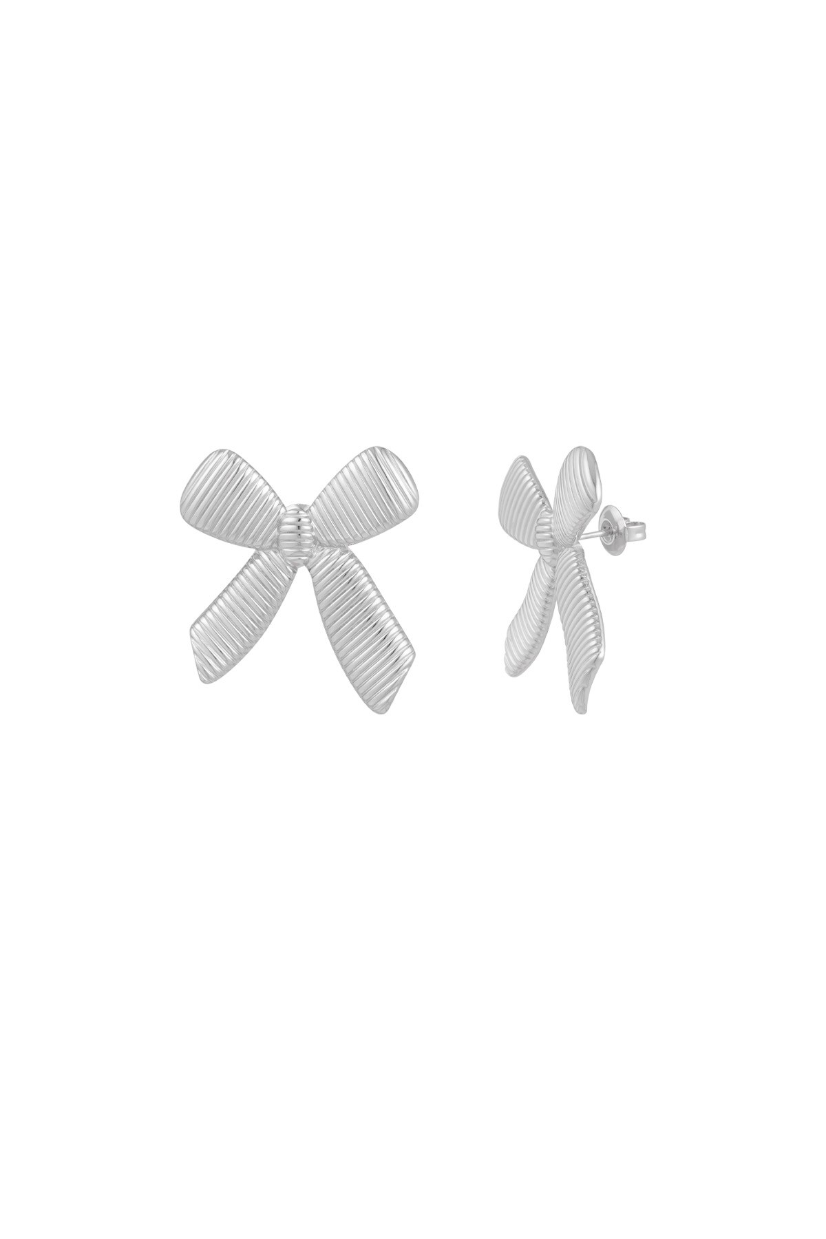 Simple stud earrings with bow - Silver color h5 