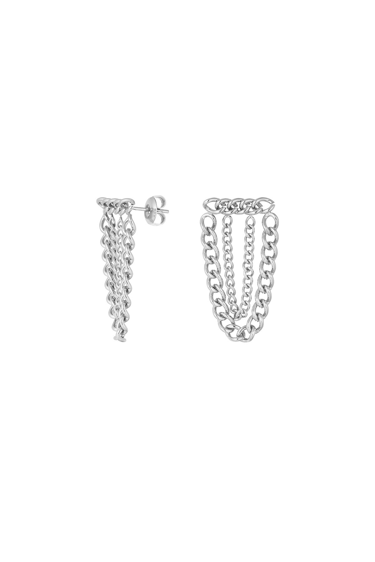 Earrings chain all the way - Silver color h5 