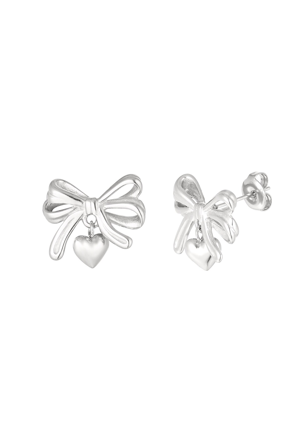 Bow with heart earrings - Silver color h5 