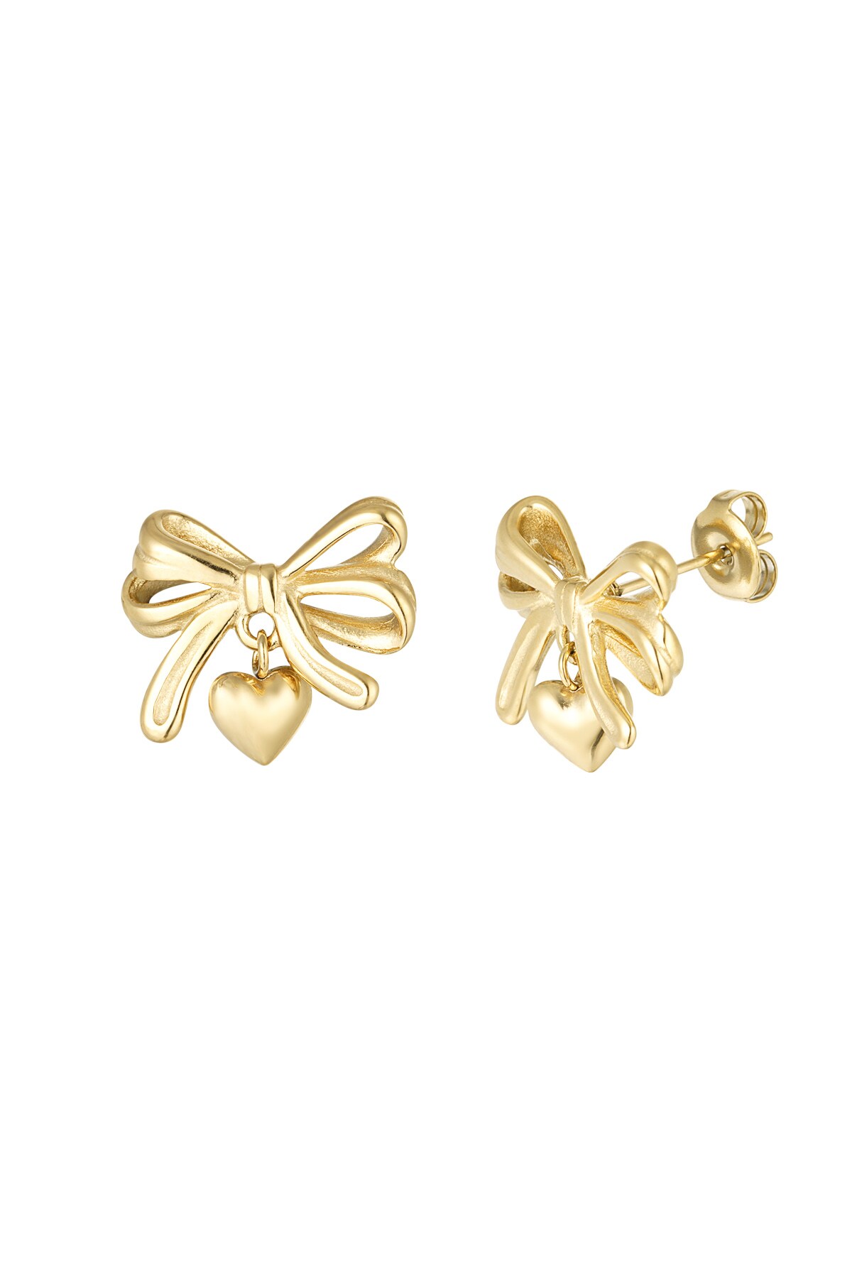 Bow with heart earrings - Gold color 