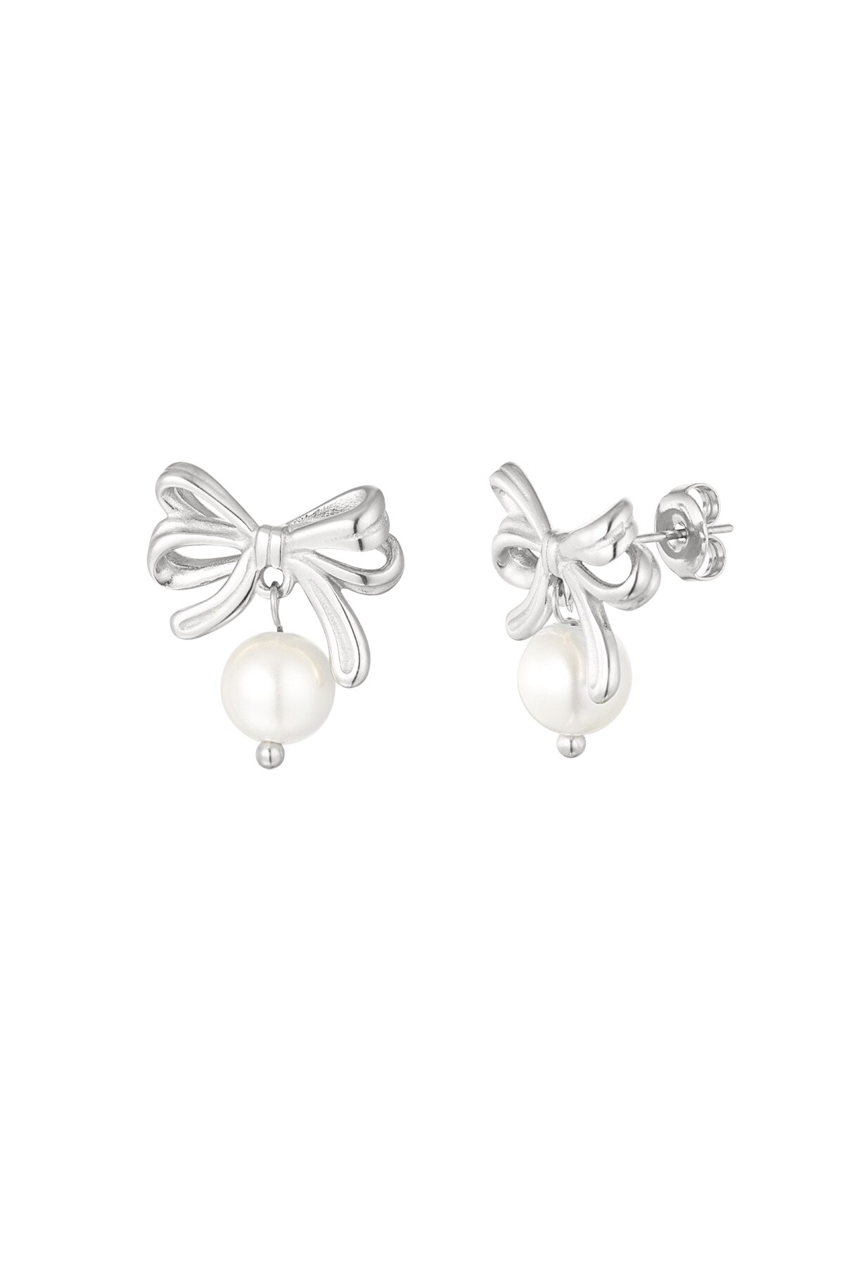 Bow earrings with pearl - Silver color h5 