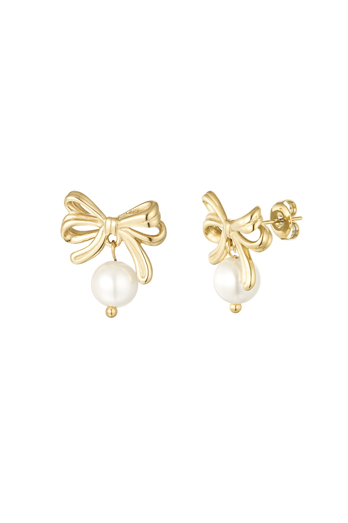 Bow earrings with pearl - Gold color h5 