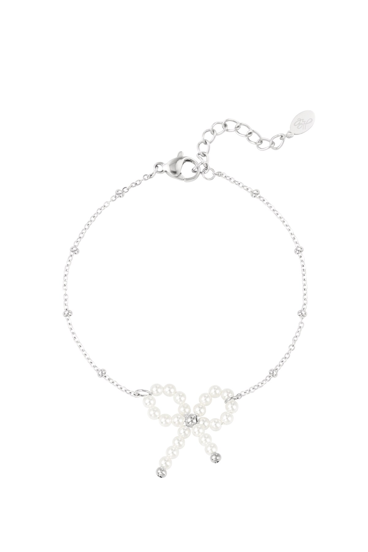 Pearl bow bracelet - white silver  h5 