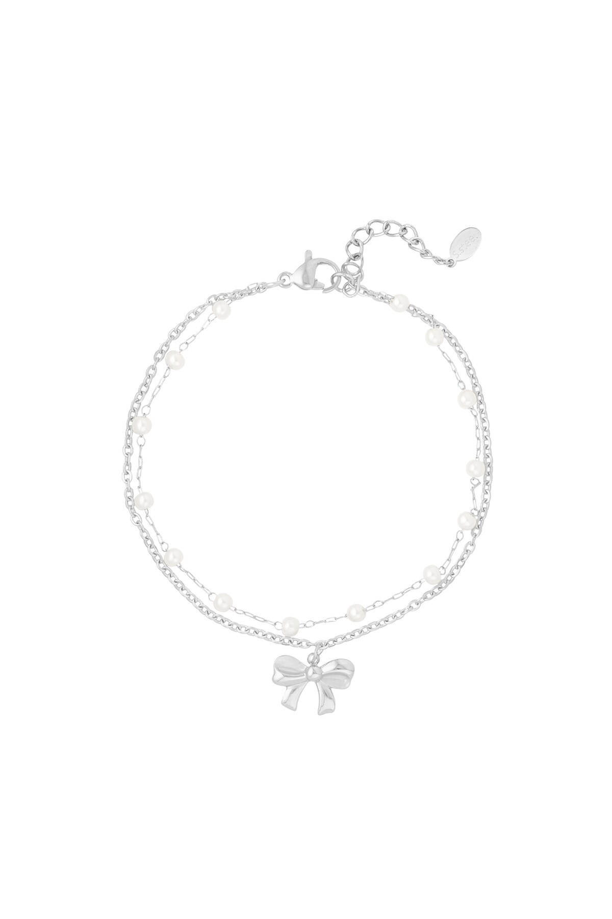 Double bracelet with bow and pearls - Silver color h5 