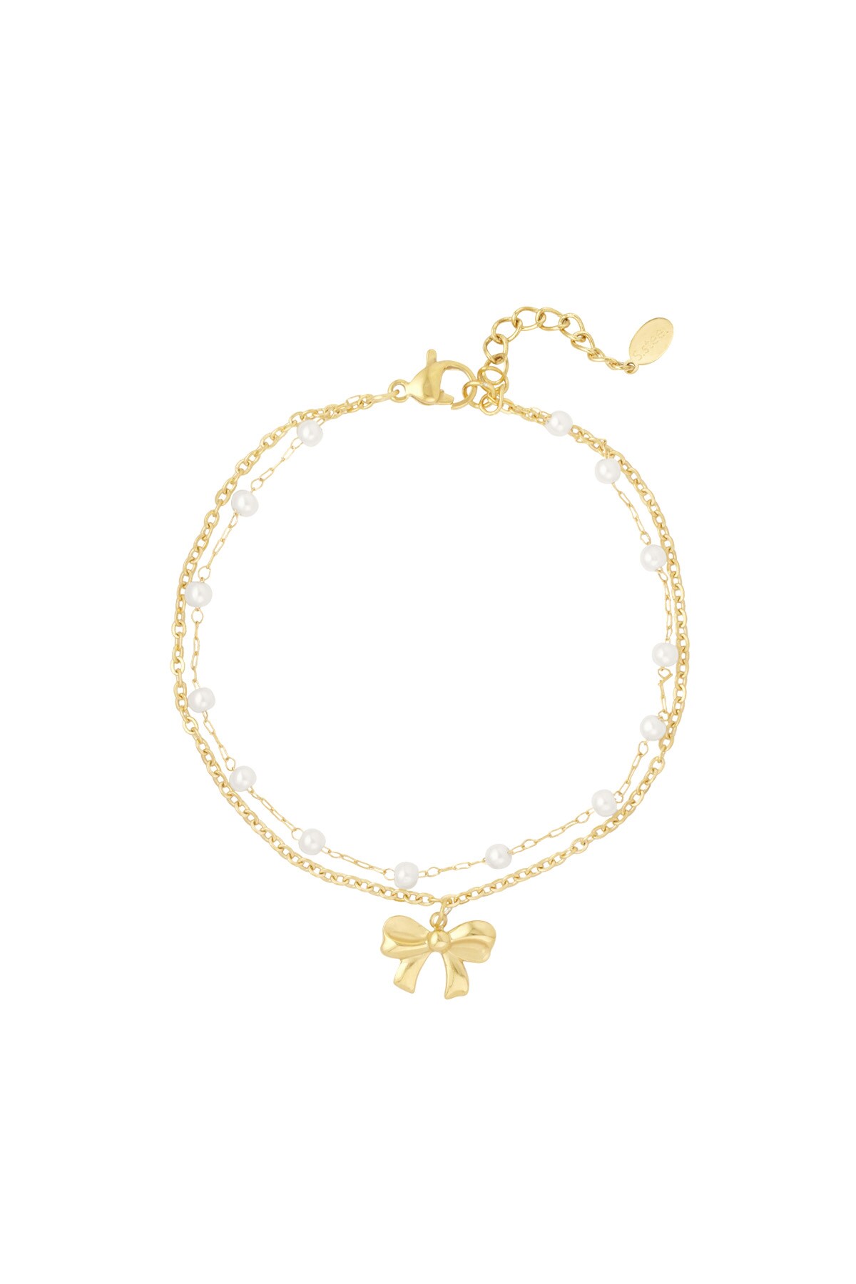 Double bracelet with bow and pearls - Gold color h5 