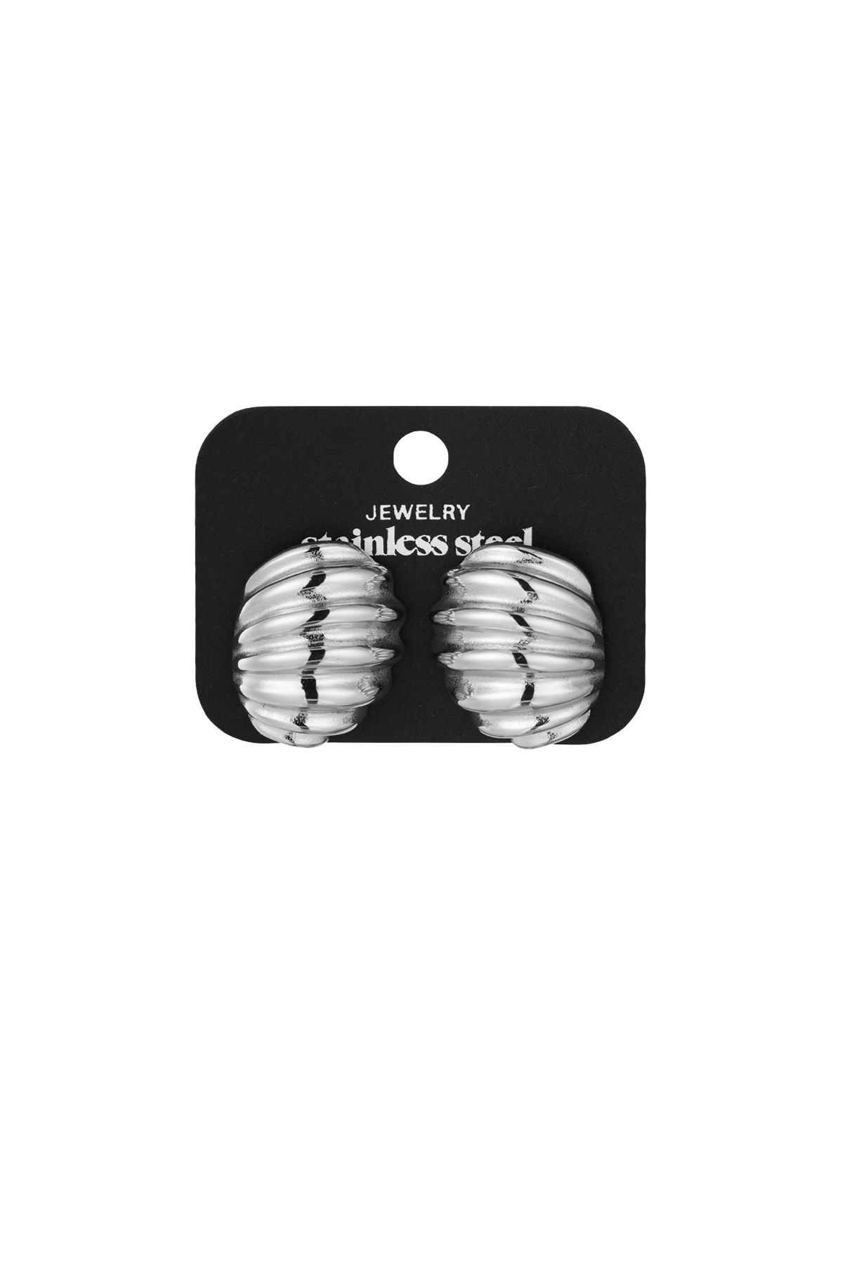 Earrings ribbed basic - Silver color h5 Picture3