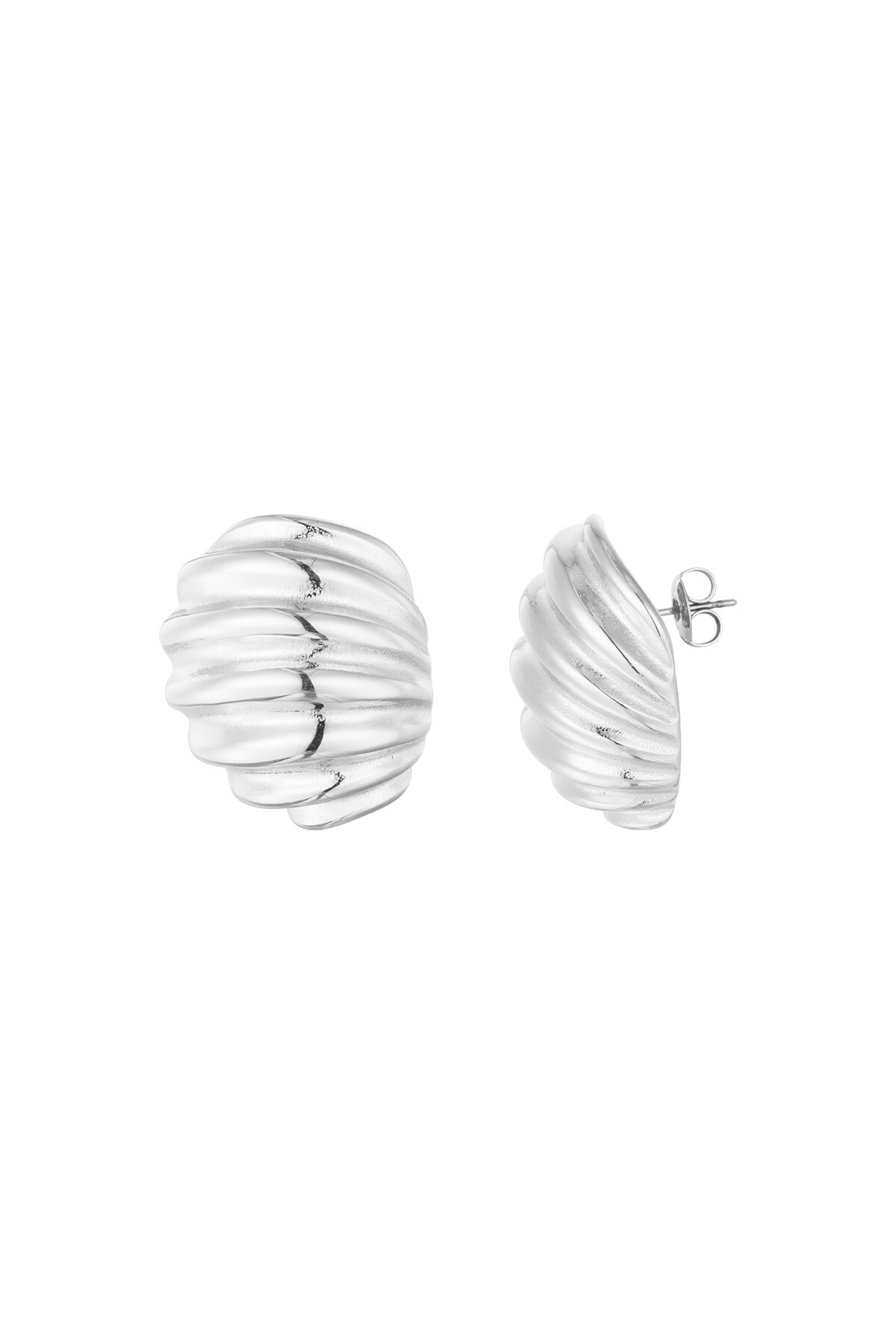 Earrings ribbed basic - Silver color h5 