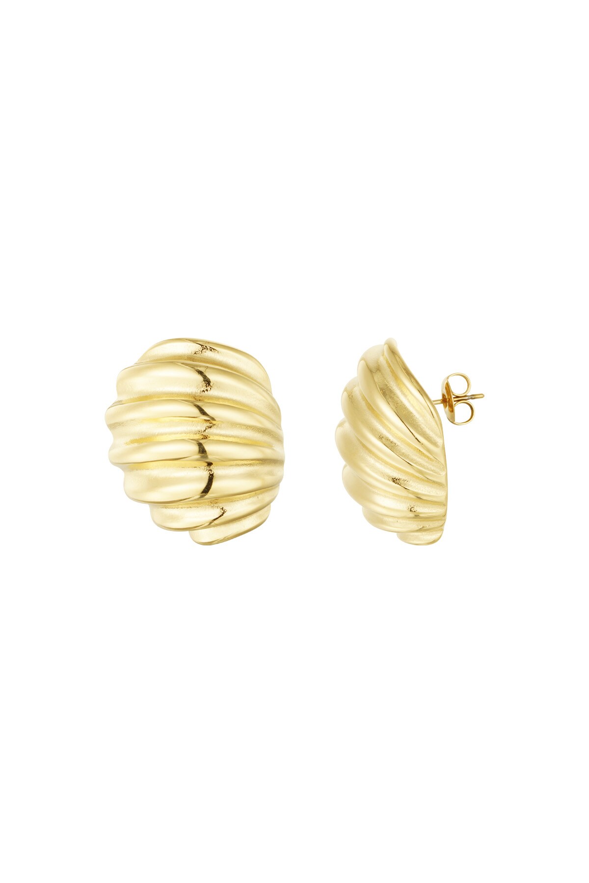 Earrings ribbed basic - Gold color h5 