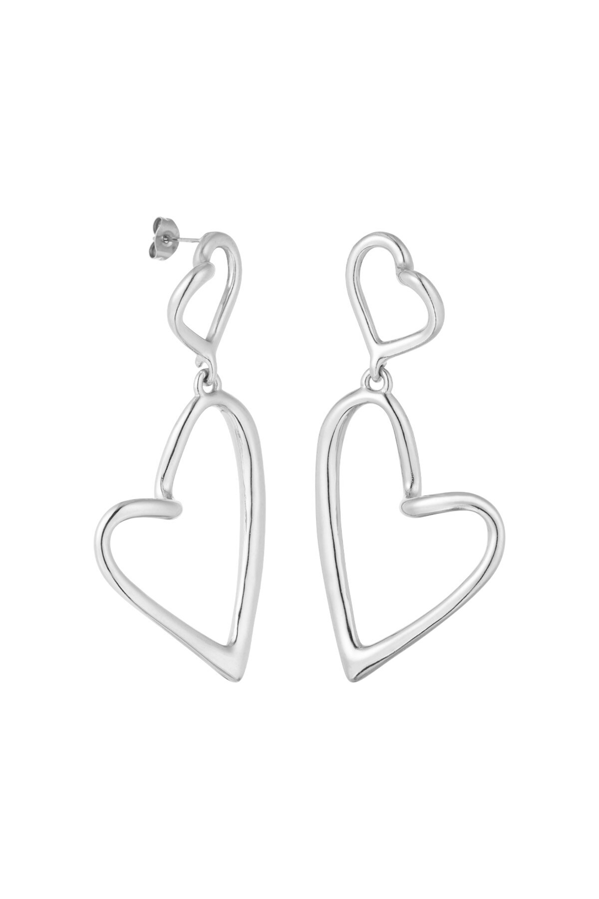 Double shaped heart earrings - Silver color h5 