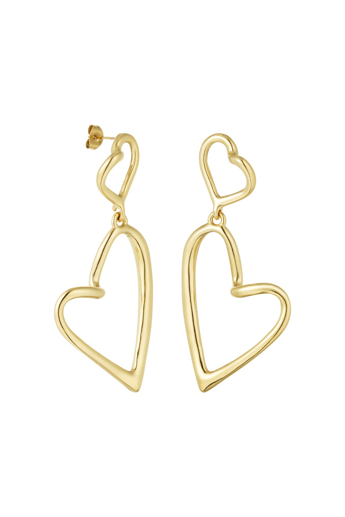 Double shaped heart earrings - Gold color h5 